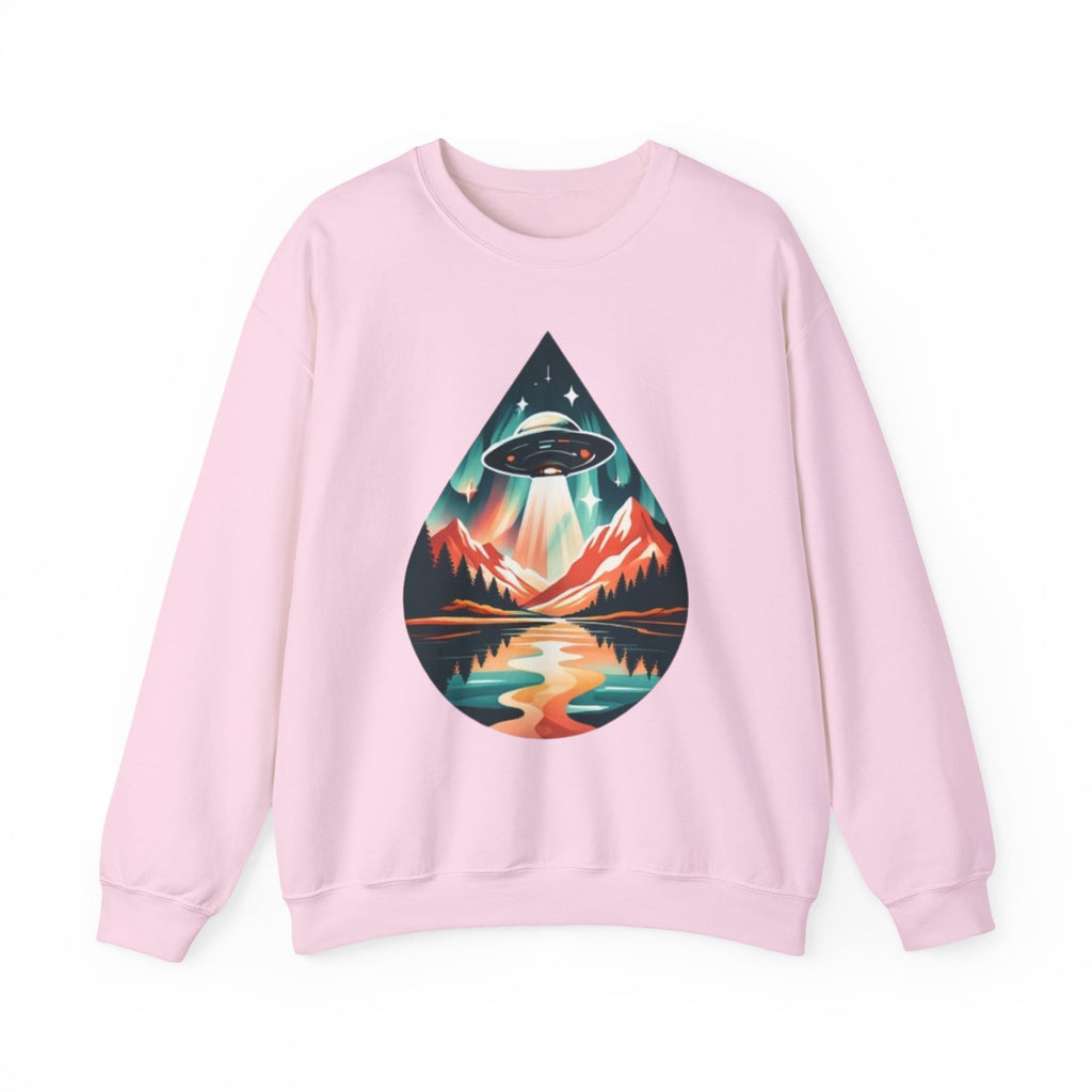 UFO Mountain Crewneck Sweatshirt | Retro Alien Landscape Graphic