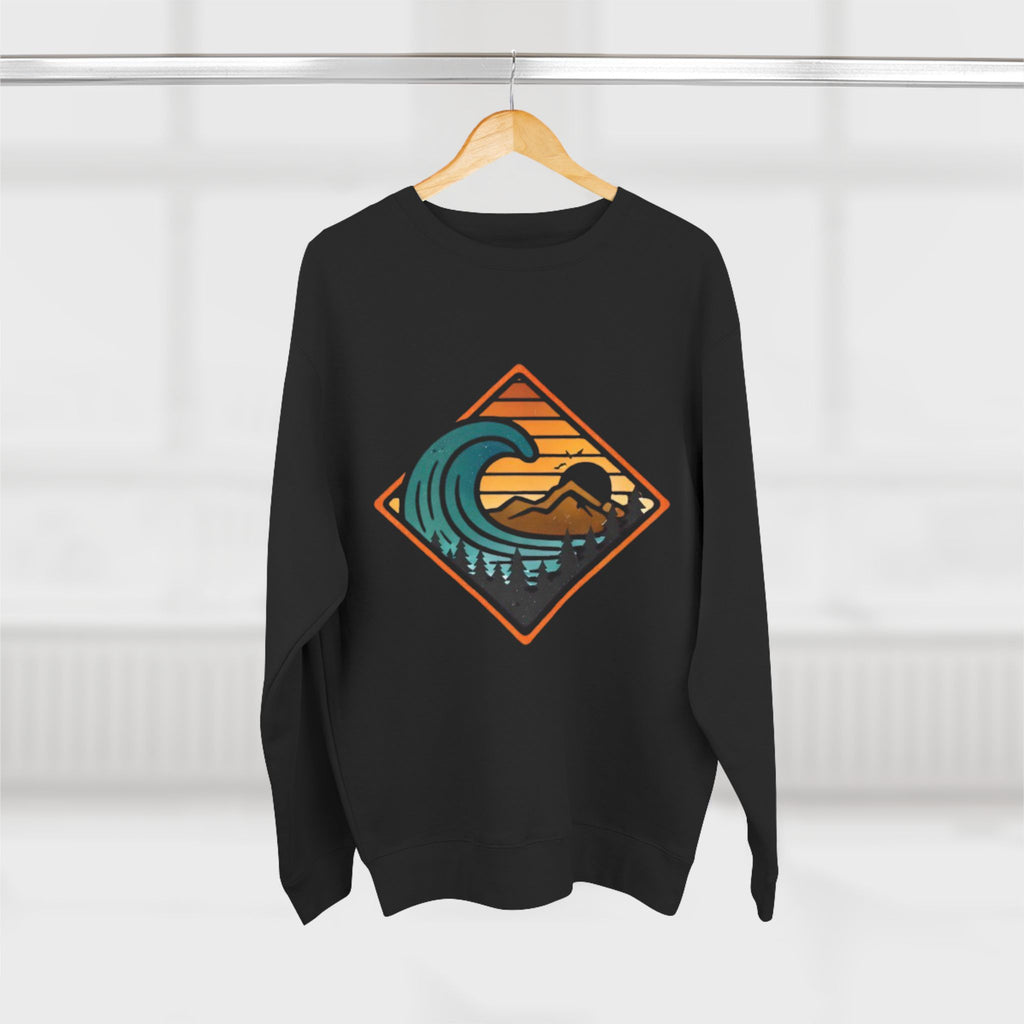 Surf Wave Mountain Badge sweatshirt | Retro Ocean Sunset Crewneck