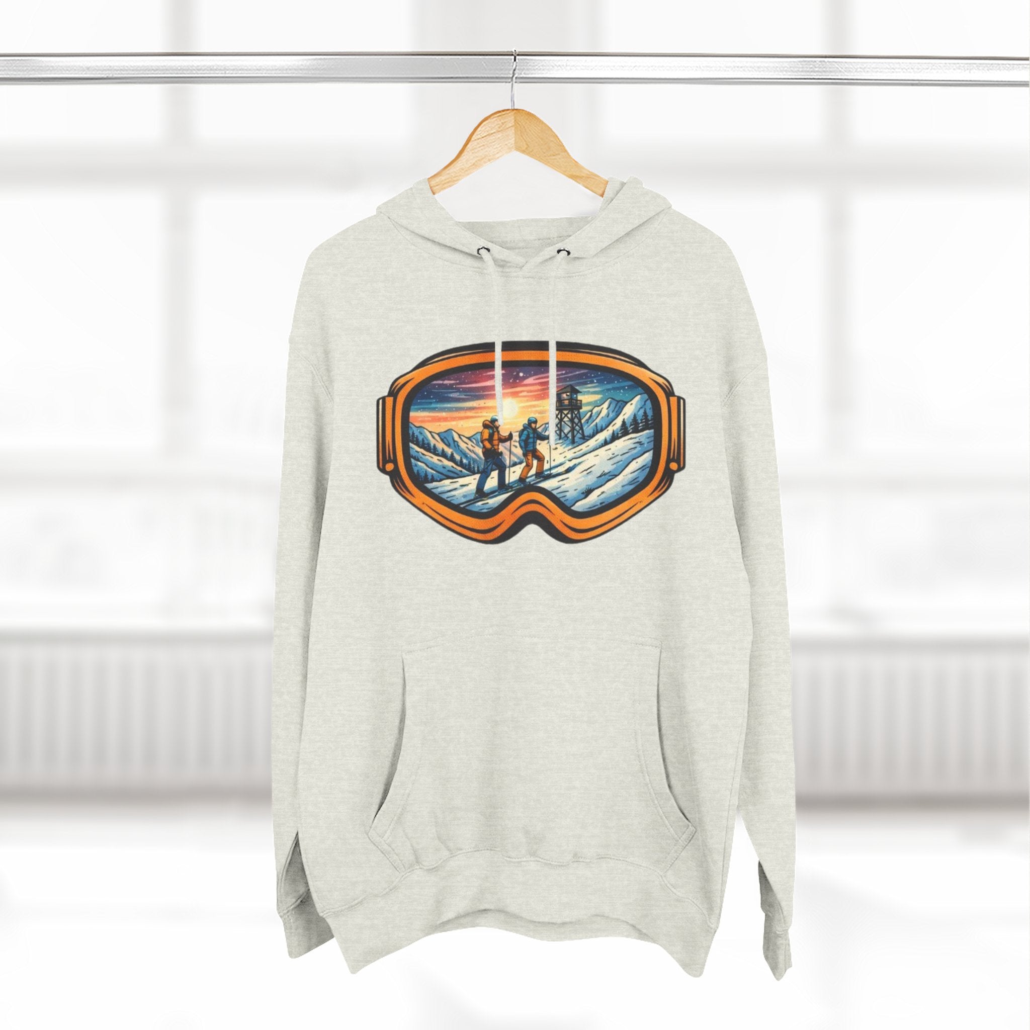 Ski Goggles Graphic Hoodie | Sunset Mountain Ski Fleece Pullover