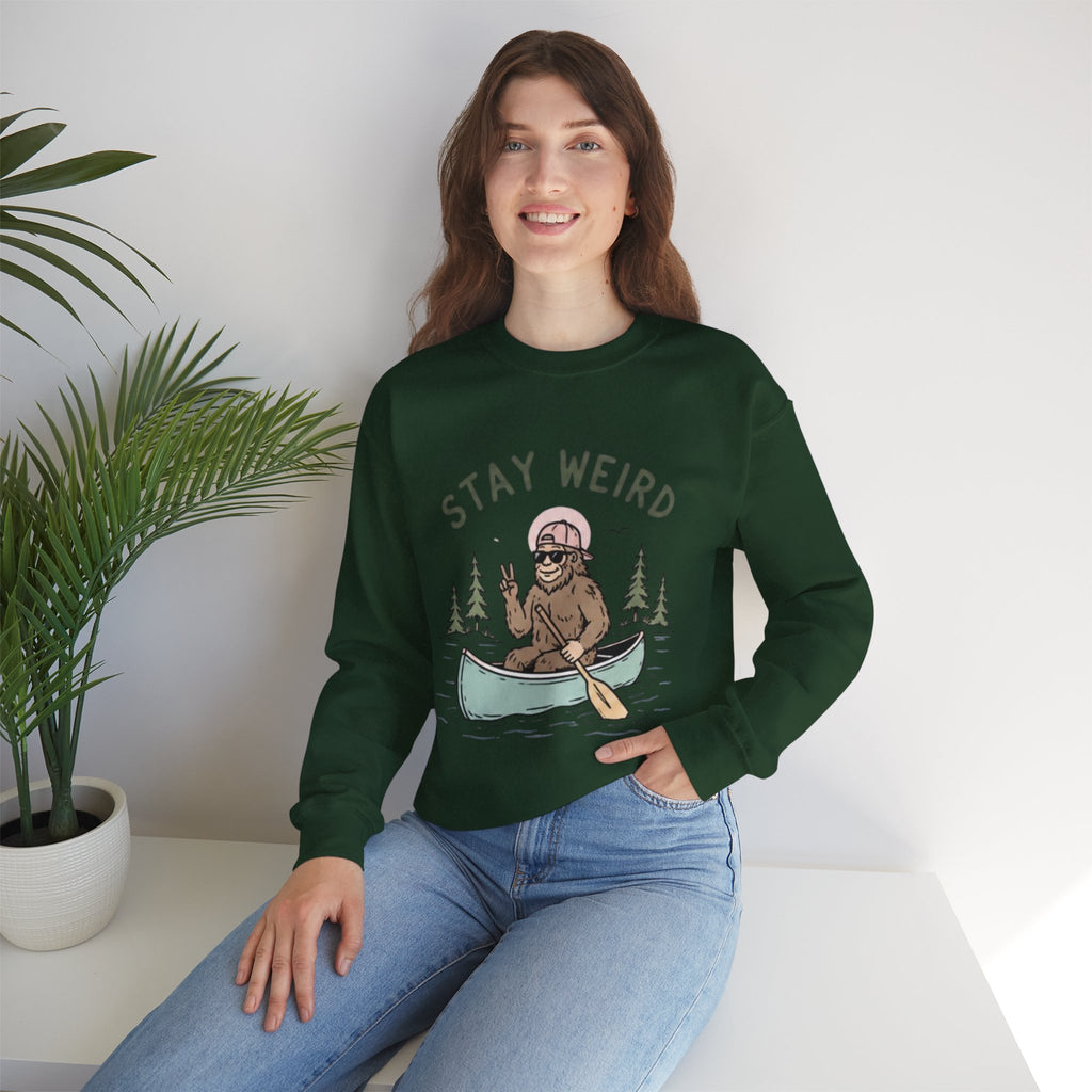 Stay Weird Sasquatch Canoe Crewneck Sweatshirt