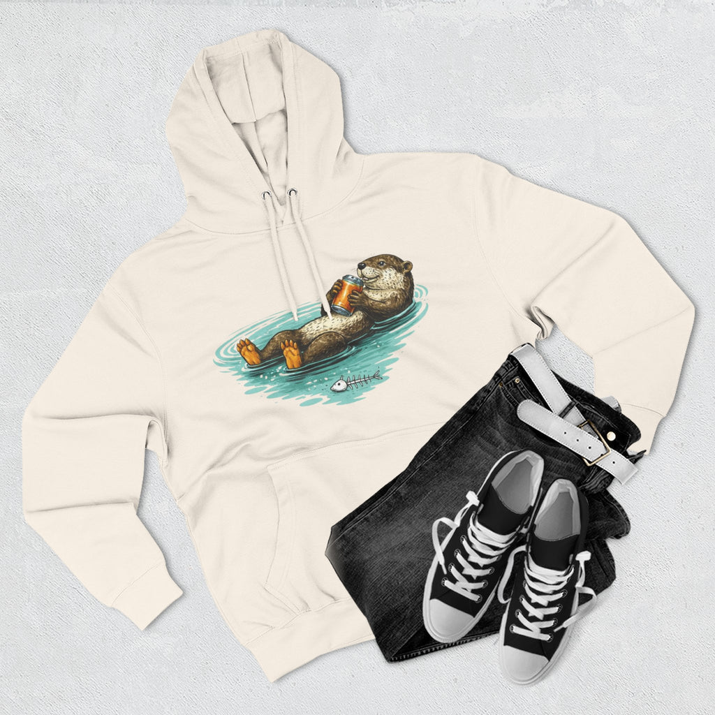 Otter Floating Graphic Hoodie | Relaxing Sea Otter with Beer Pullover