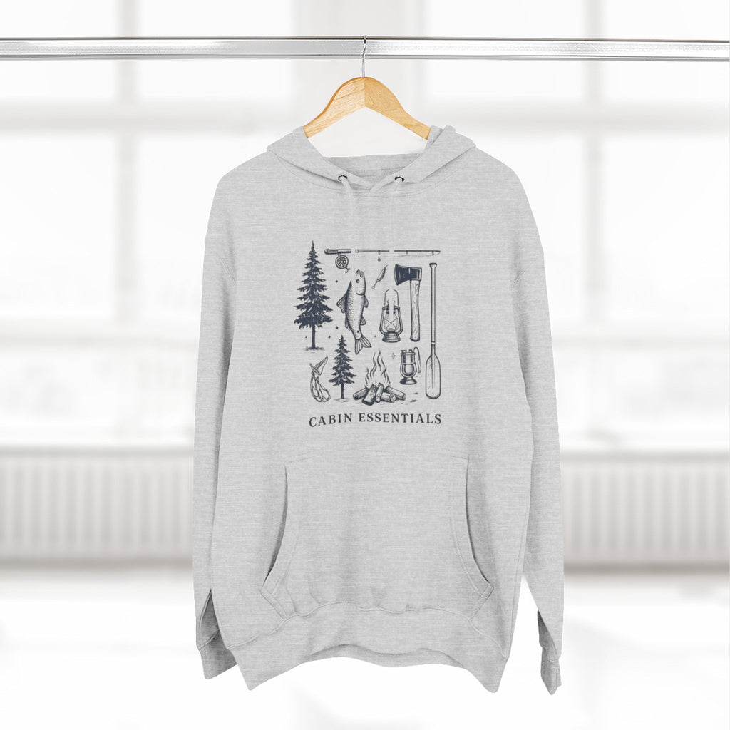 Cabin Essentials Hoodie | Rustic Camping Gear Graphic Pullover