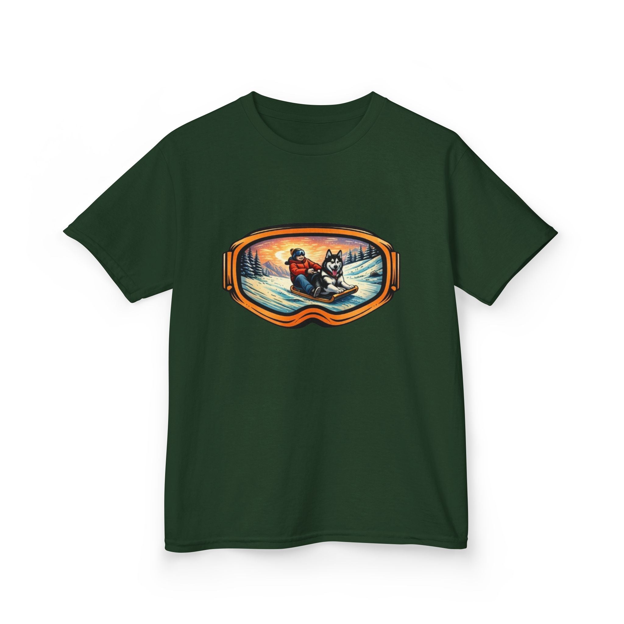 Kids Sledding with Dog Tee | Boys Best Friend Winter Graphic