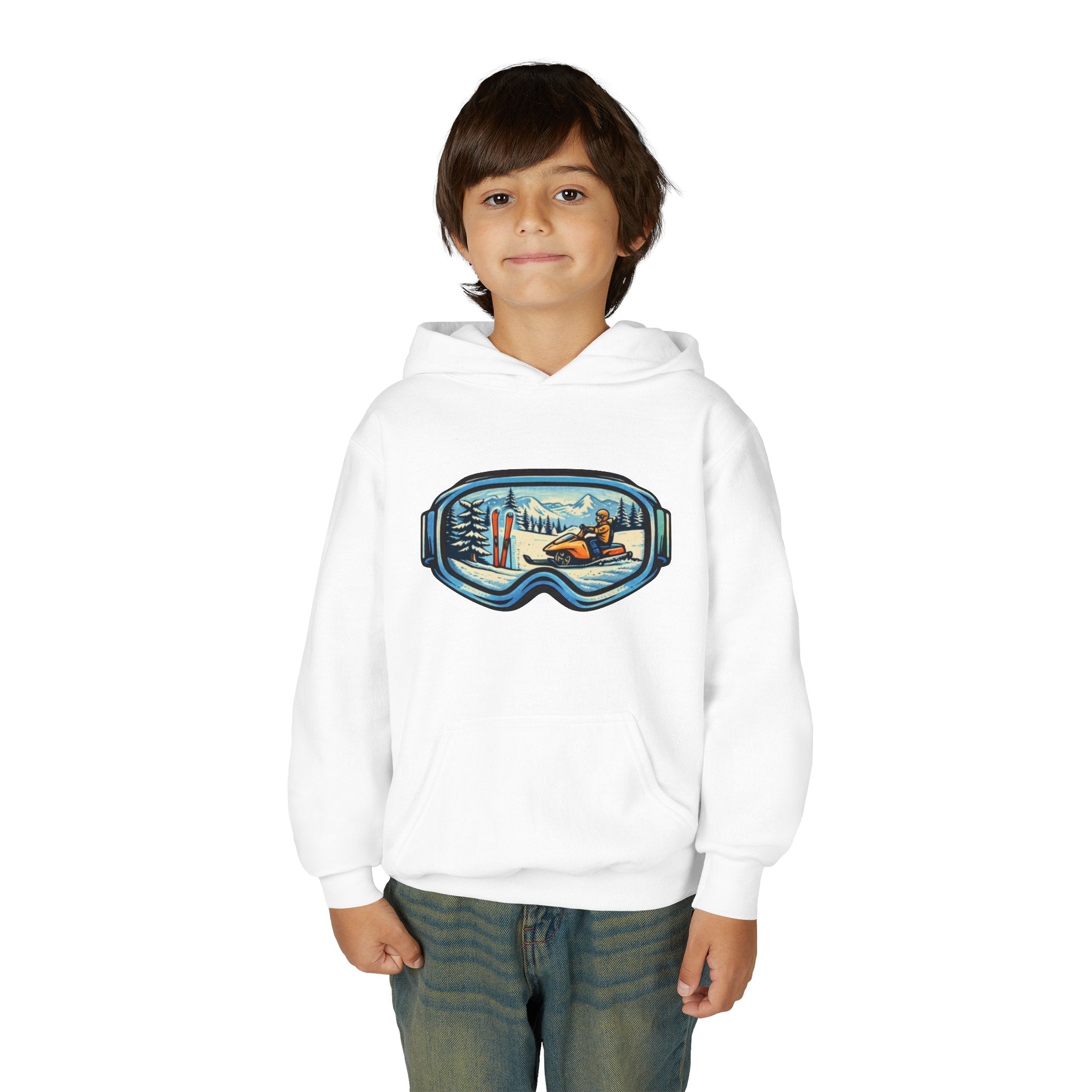 Youth Ski Goggles Hoodie | Winter Snowboard Scene Pullover
