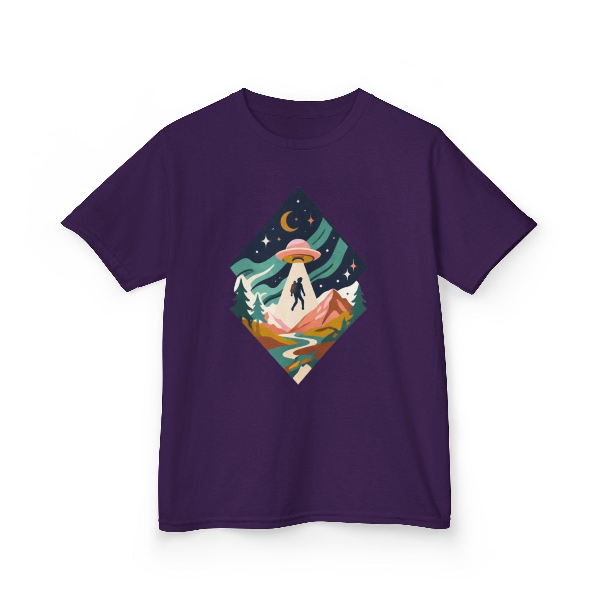 Kids Tee | Colorful UFO Abduction Mountain Scene