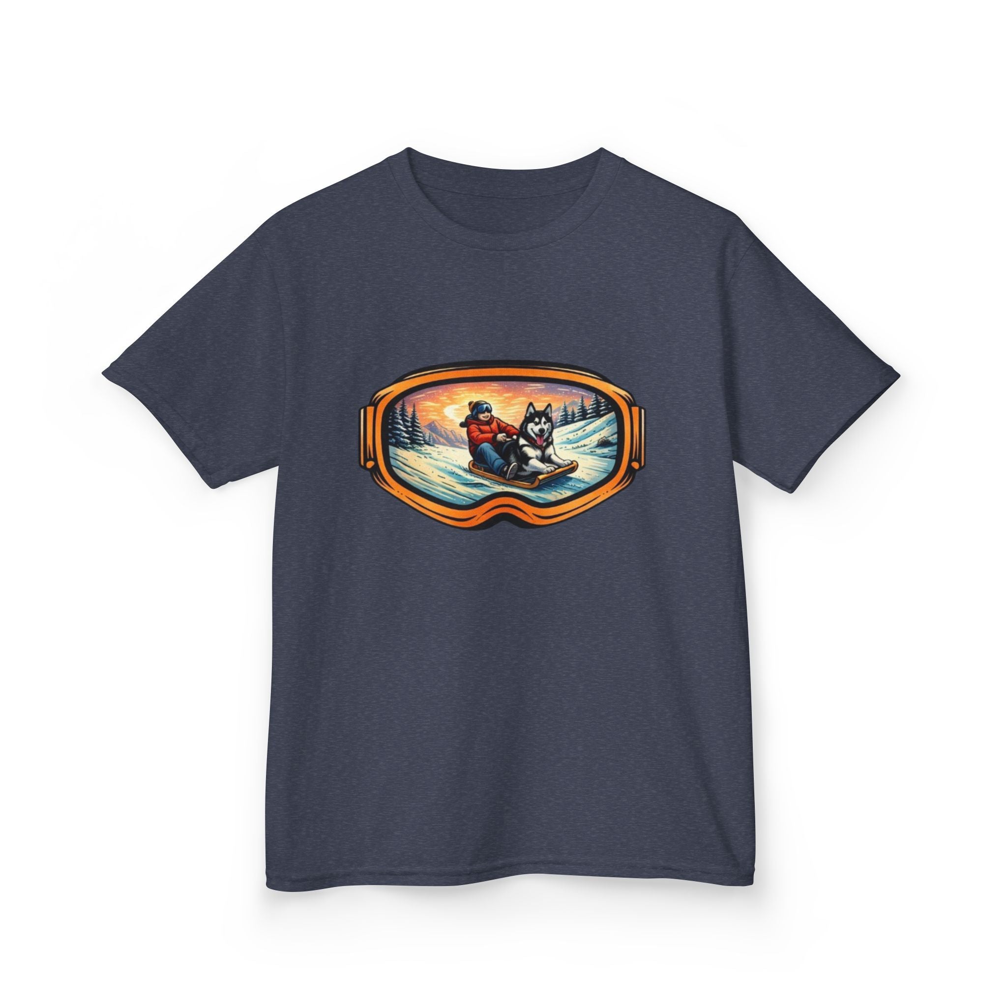 Kids Sledding with Dog Tee | Boys Best Friend Winter Graphic