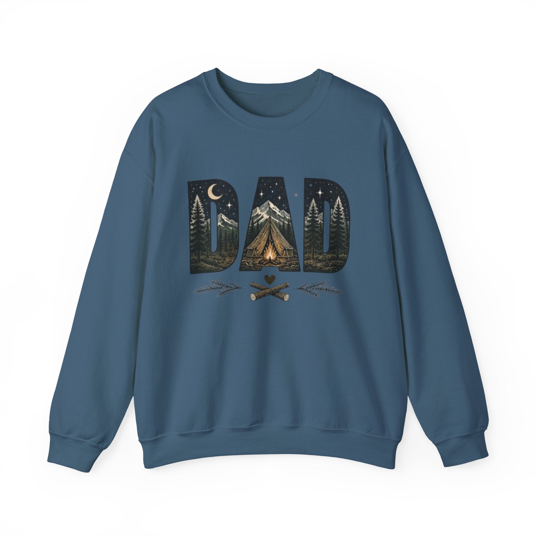 Dad Camping Crewneck Sweatshirt | Rustic Campfire & Mountain Outdoor Dad Gift