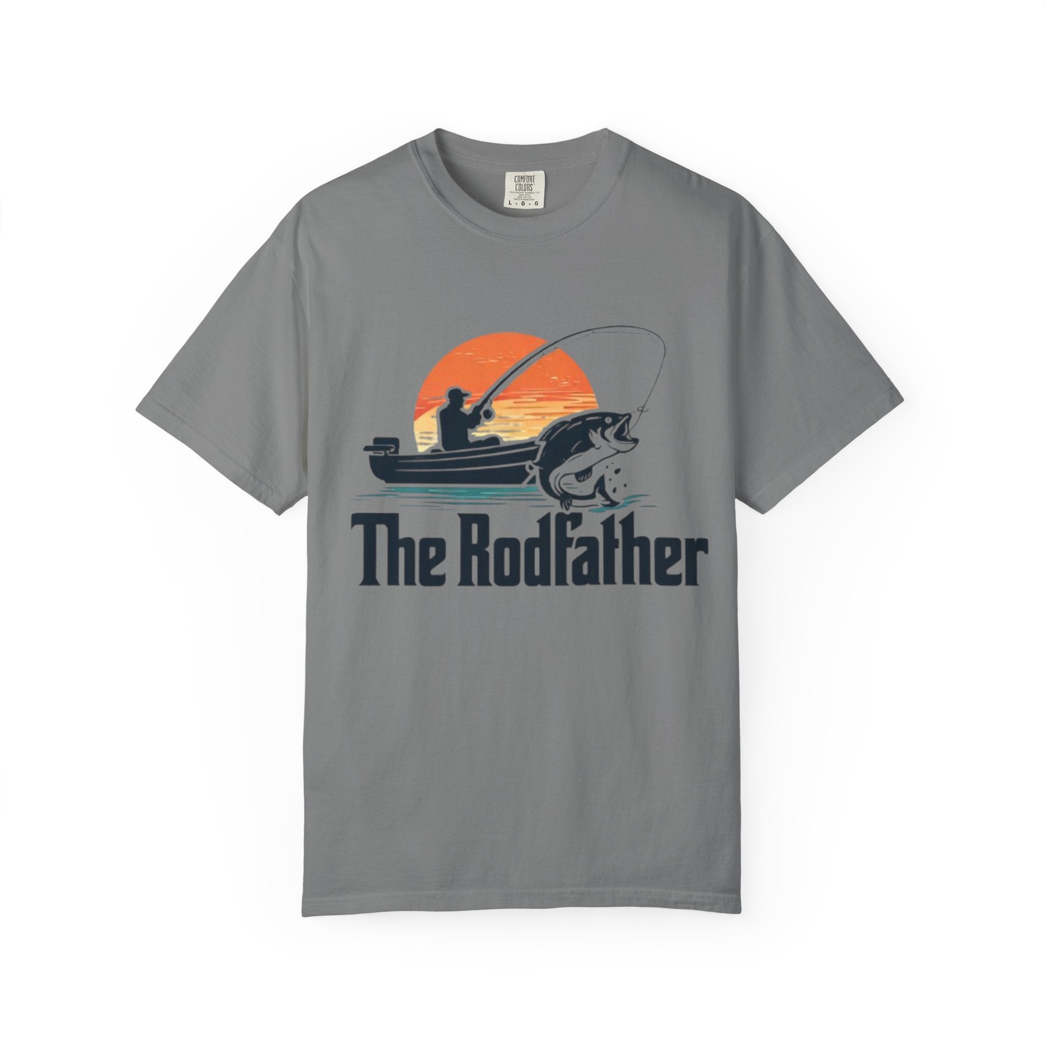The Rodfather fishing silhouette T-Shirt | Bass boat sunset design