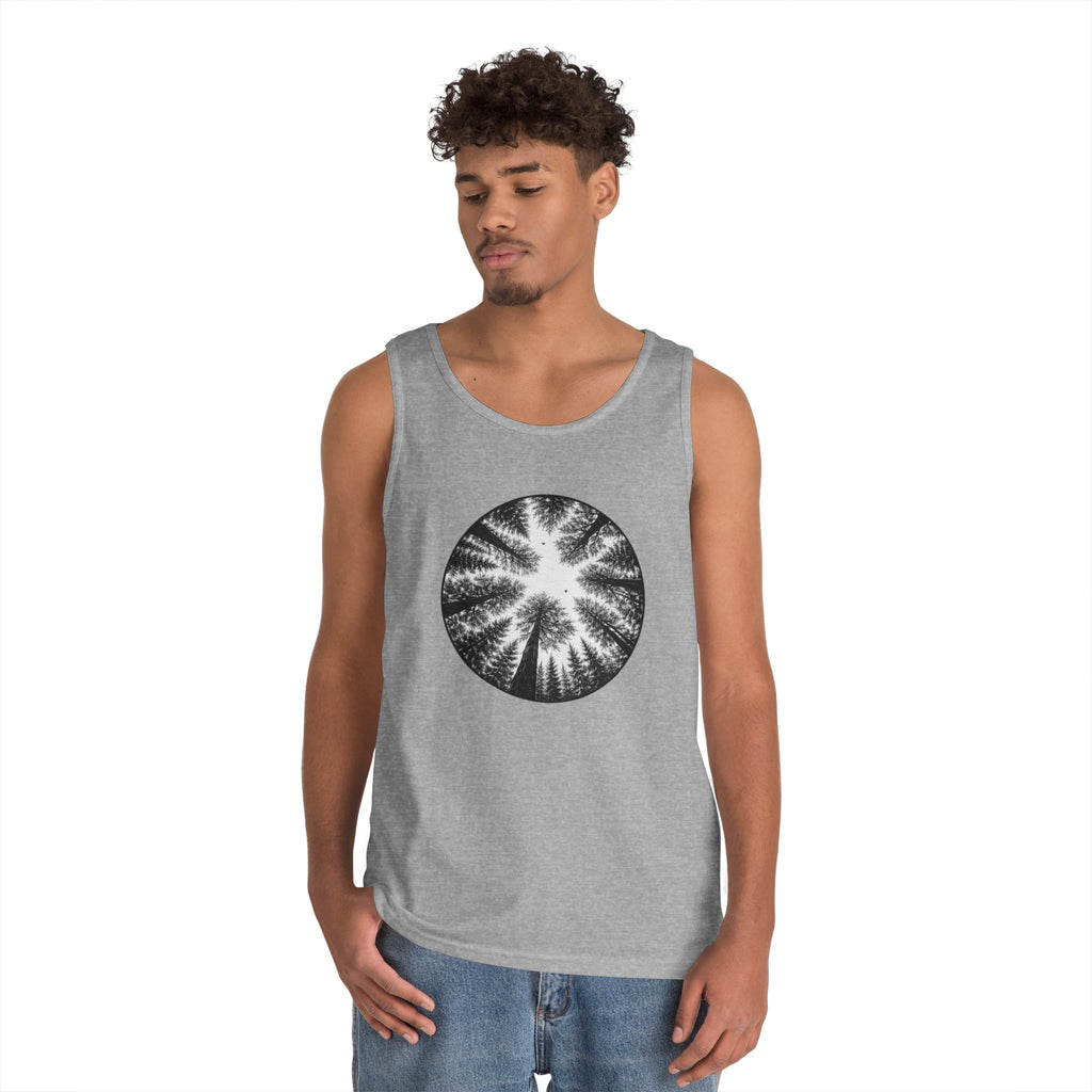 Tree Canopy Circle Tank Top | Forest Silhouette Nature Graphic Tank