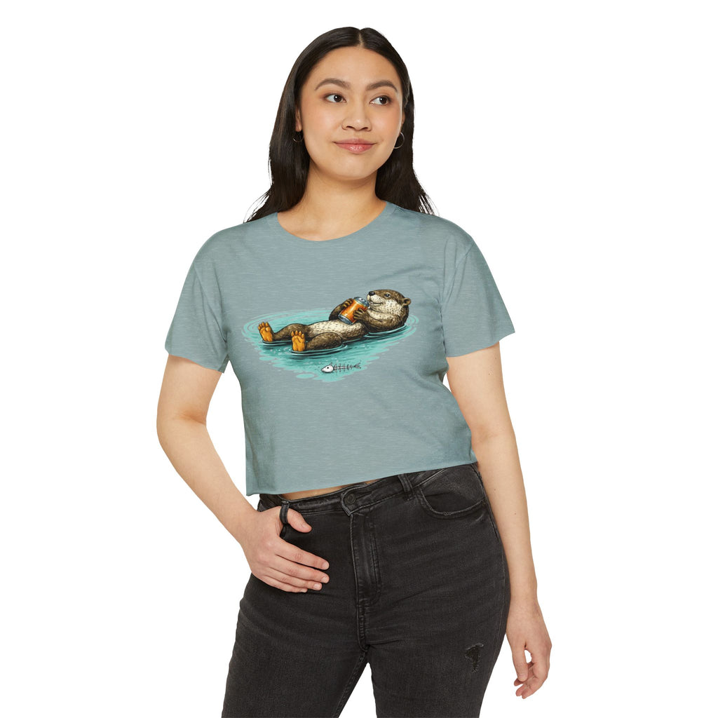 Otter with Beer Cute Festival Crop Top | Floating Otter Design