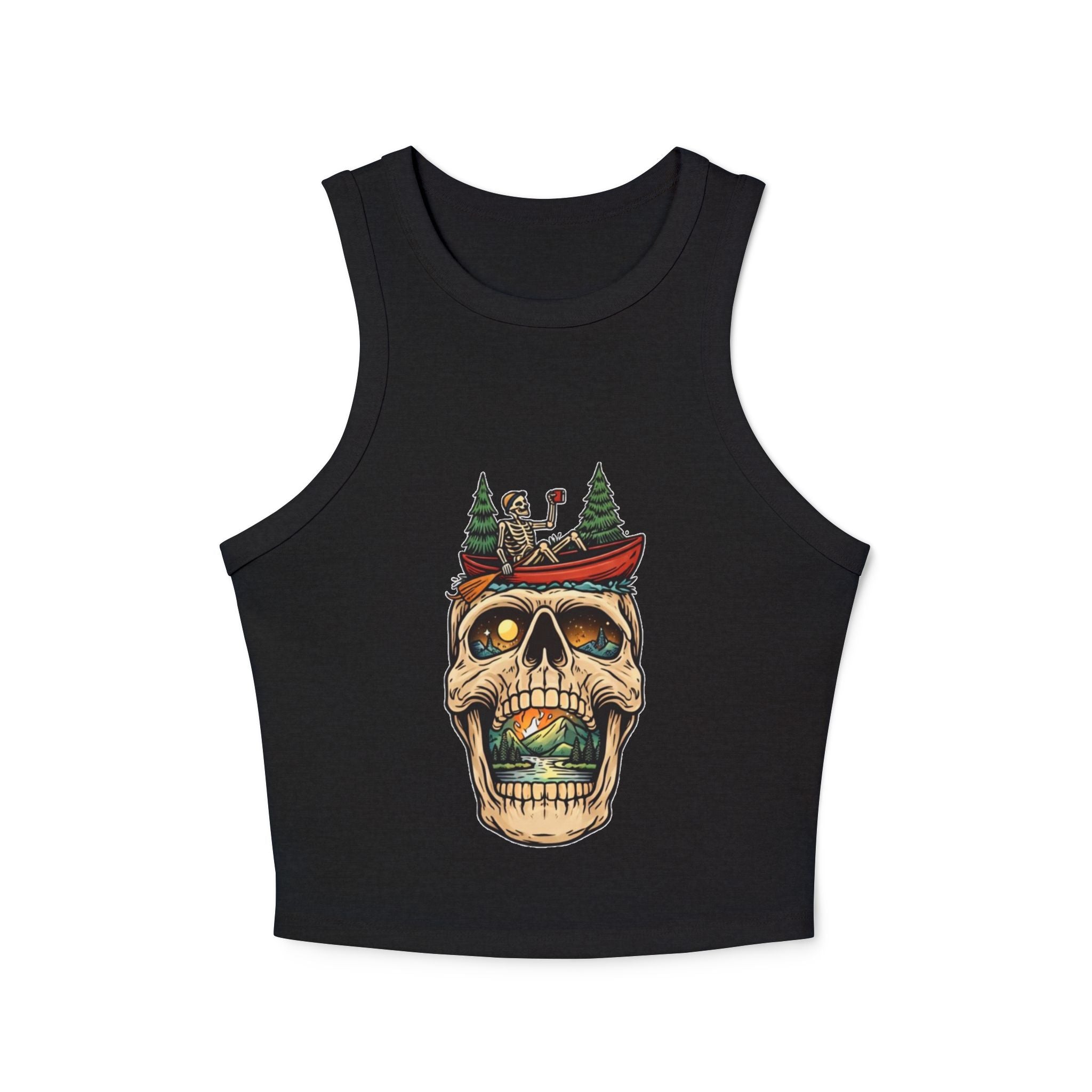Skull Canoe Crop Tank | Adventure Skull Graphic Racerback Tank Top