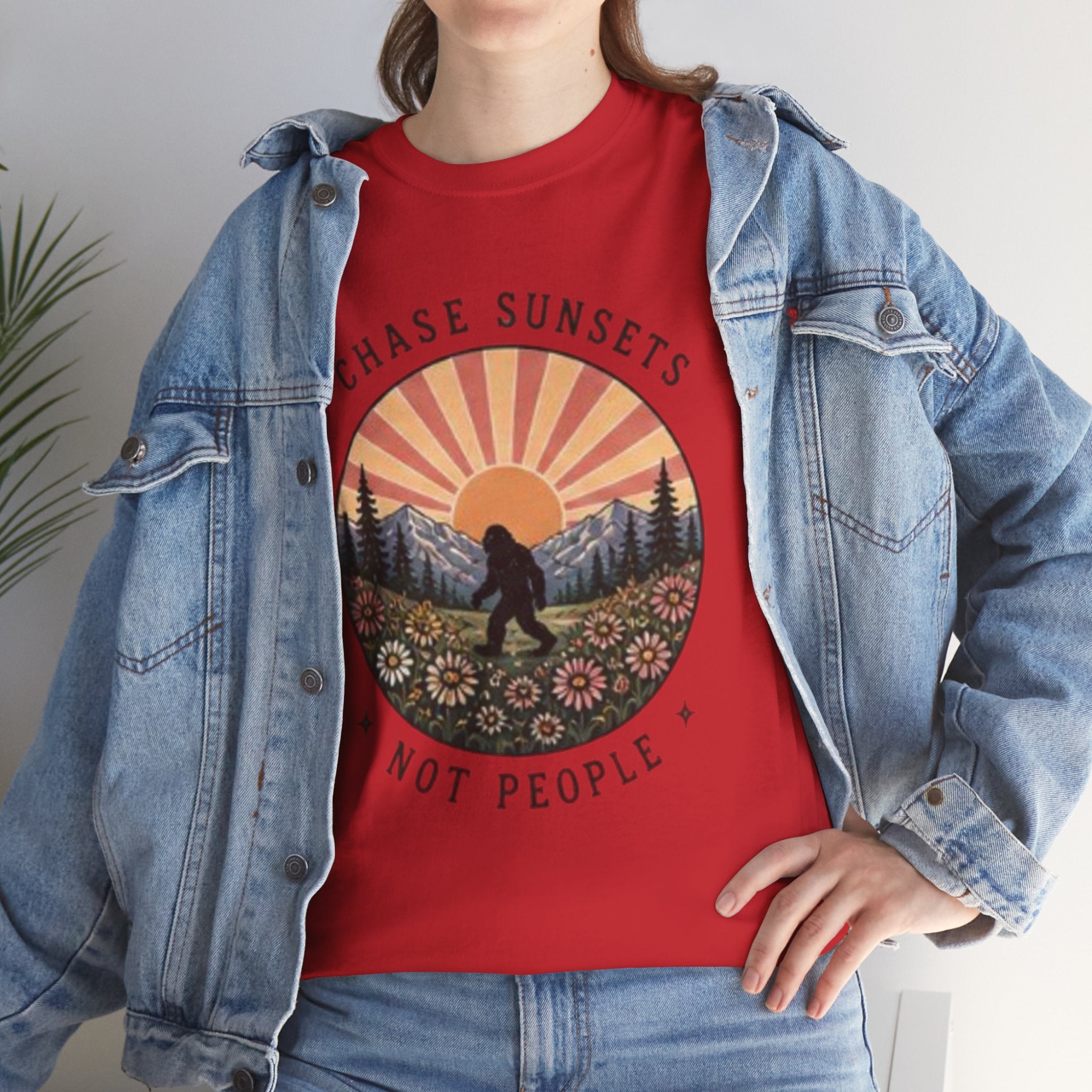 Chase Sunsets Not People Bigfoot Tee