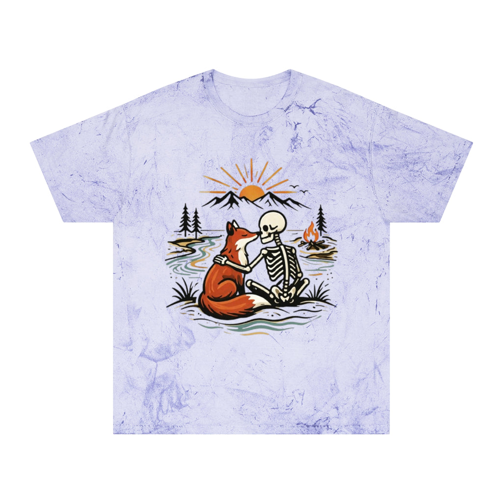 Fox & Skeleton Sunset T-Shirt | Vintage Nature Graphic Tee