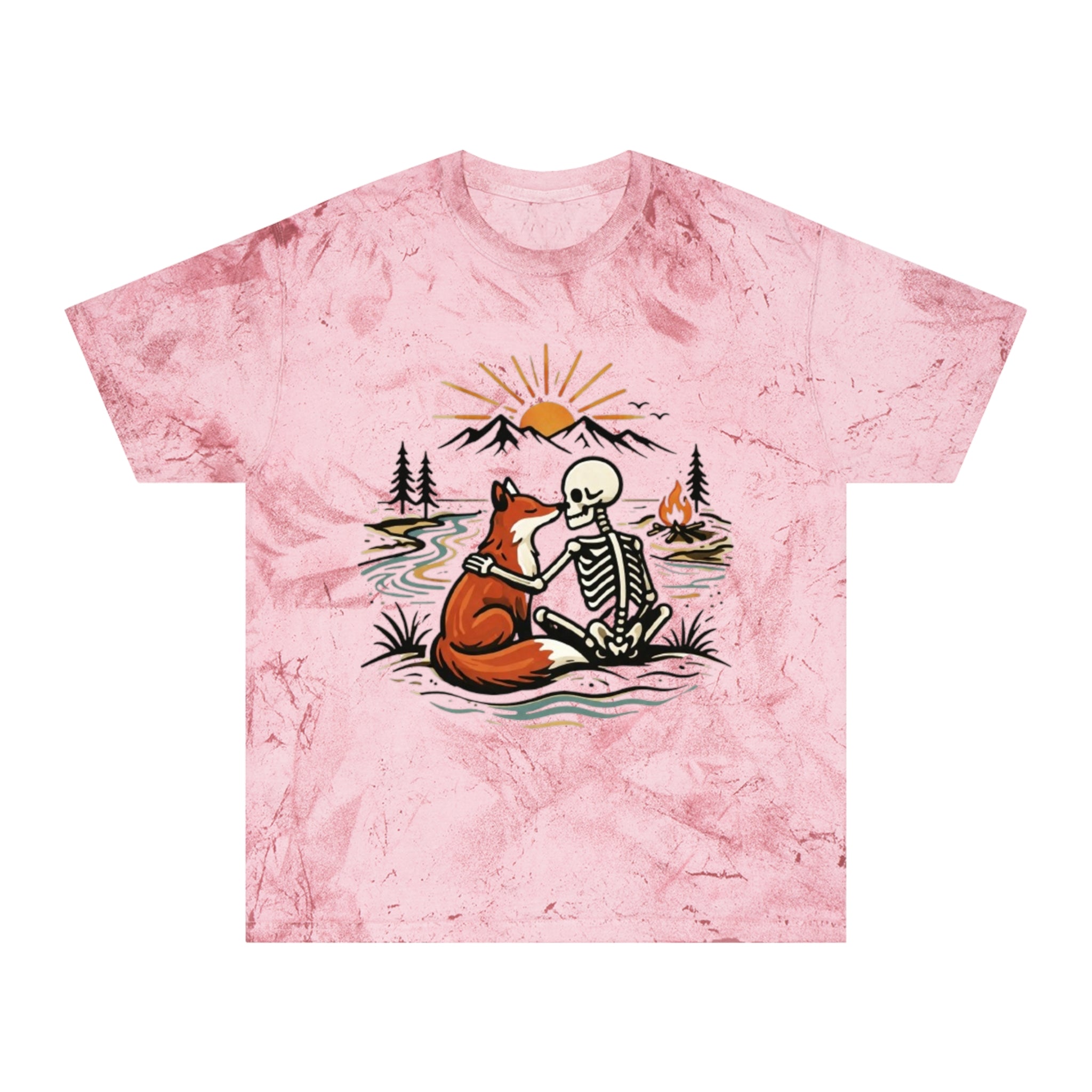 Fox & Skeleton Sunset T-Shirt | Vintage Nature Graphic Tee