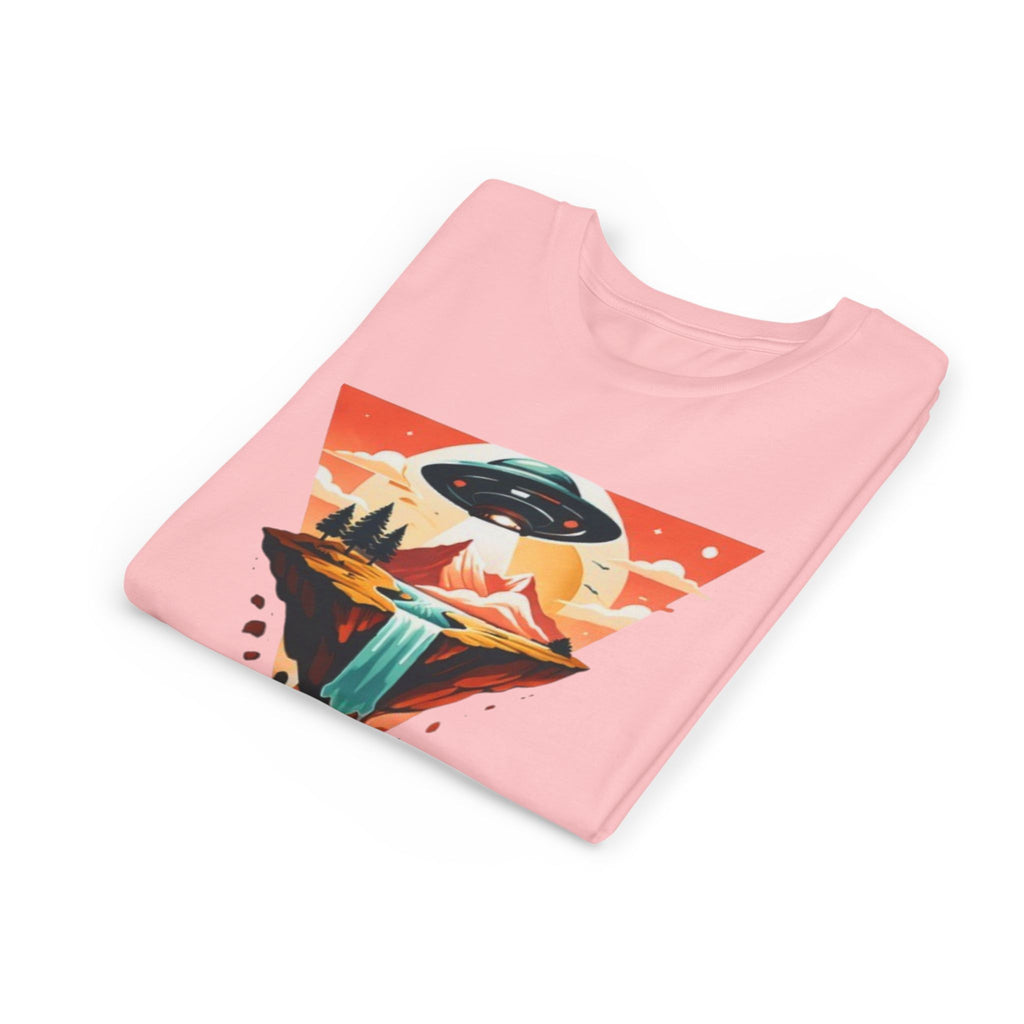 Youth Tee | UFO Mountain Landscape Graphic Tee | Alien Abduction Adventure
