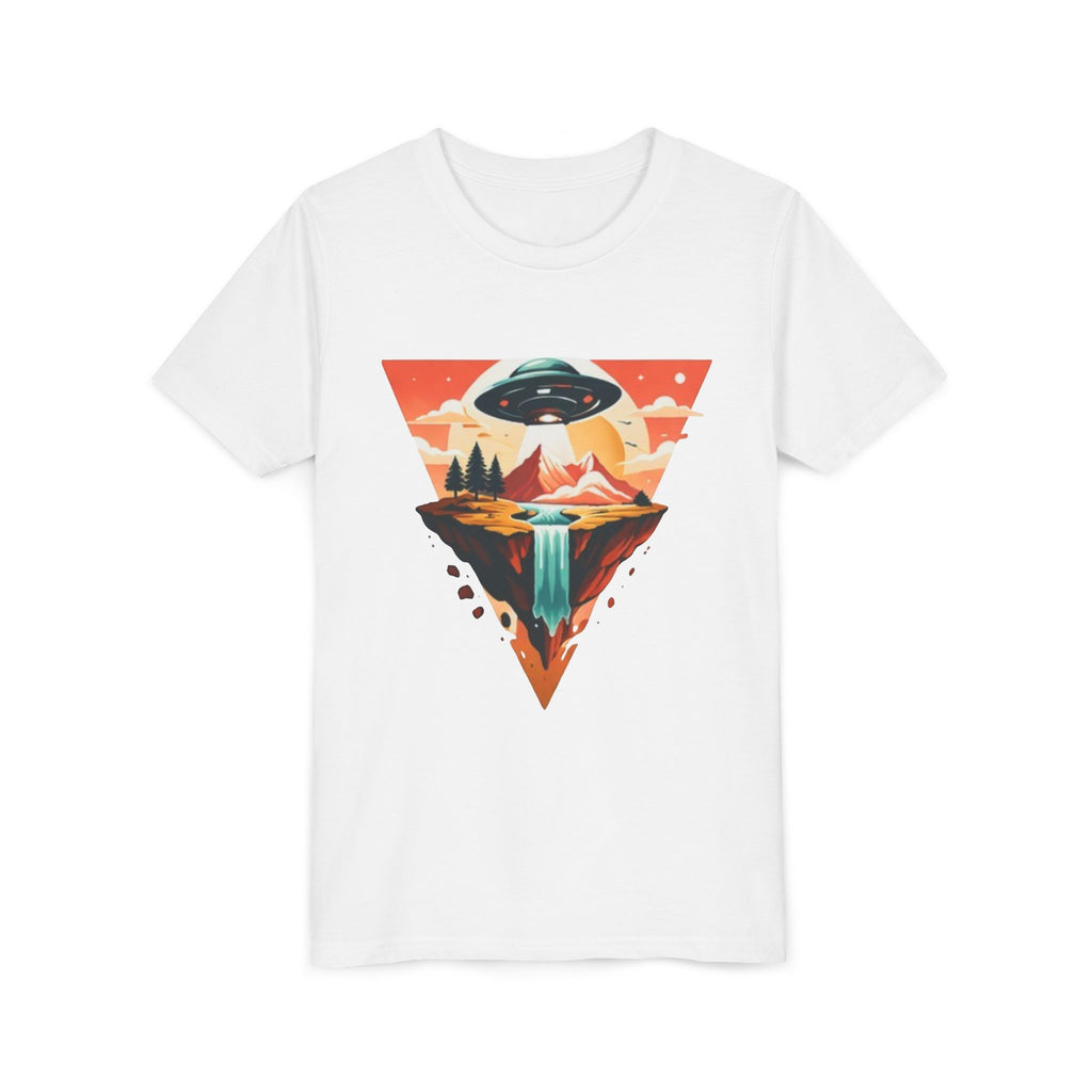 Youth Tee | UFO Mountain Landscape Graphic Tee | Alien Abduction Adventure