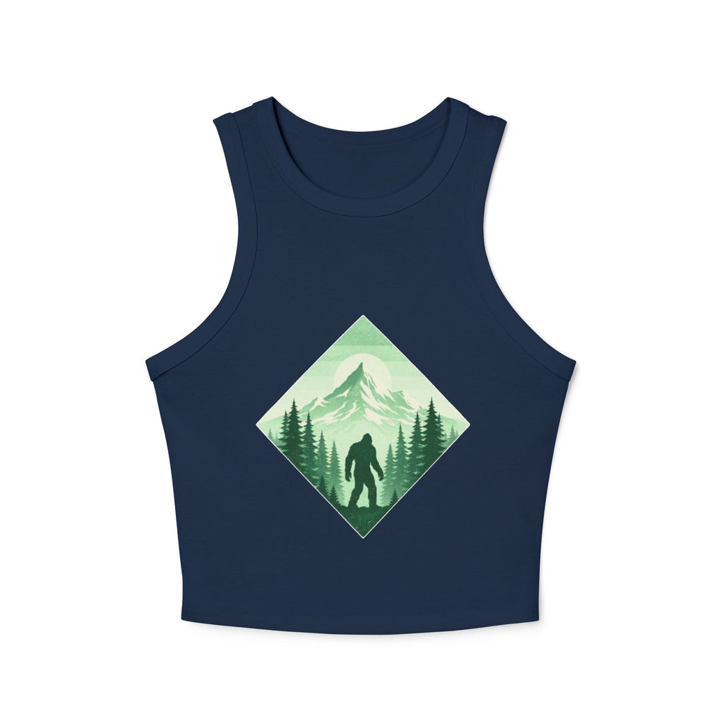 Womens Racer Tank Top | Green Mountain Bigfoot Nature Graphic