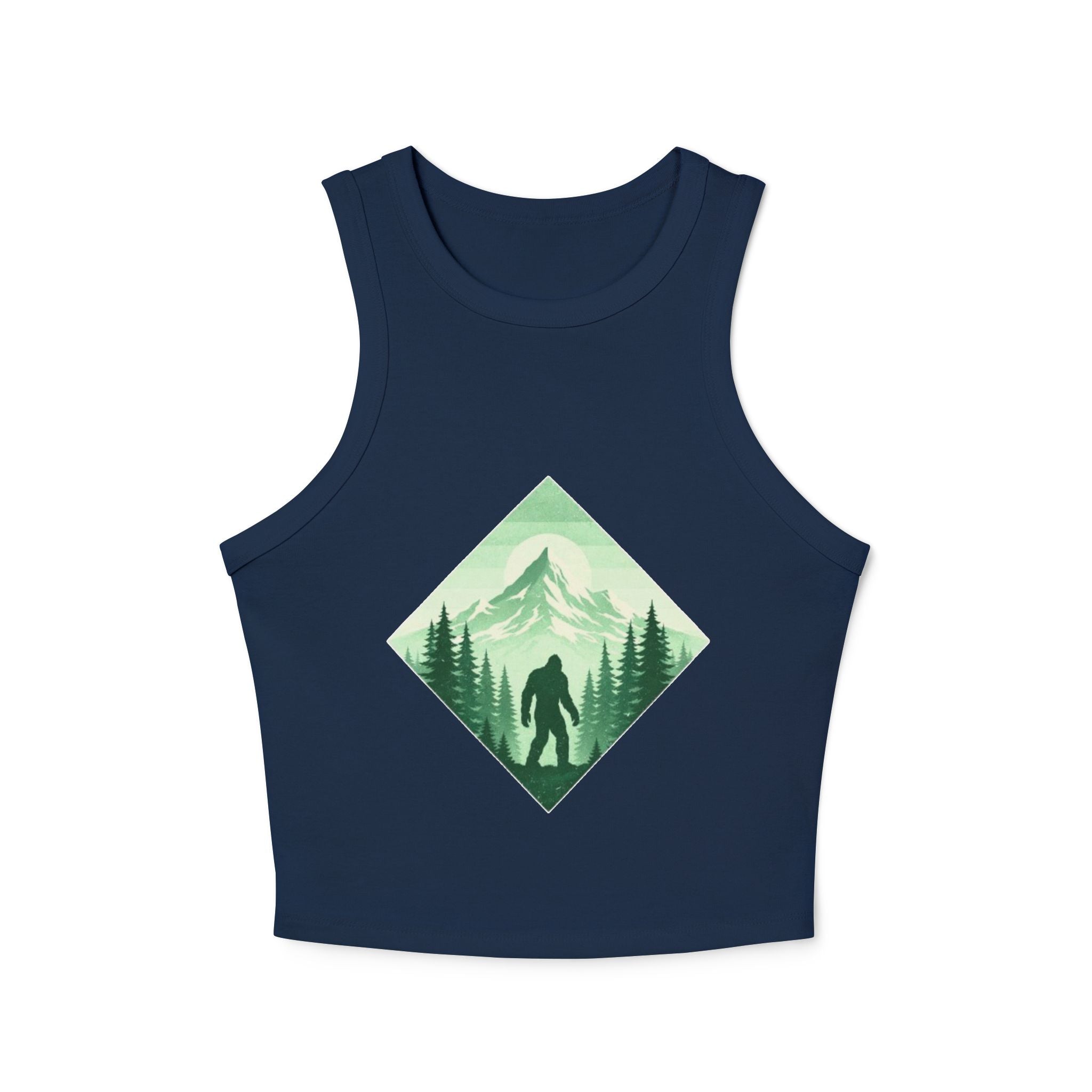 Womens Racer Tank Top | Green Mountain Bigfoot Nature Graphic