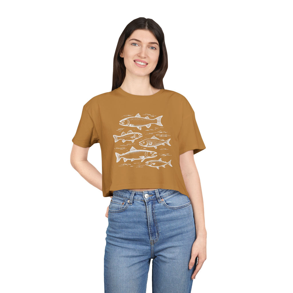 Crop Tee - Vintage Fish Illustration Womens Cropped Tee