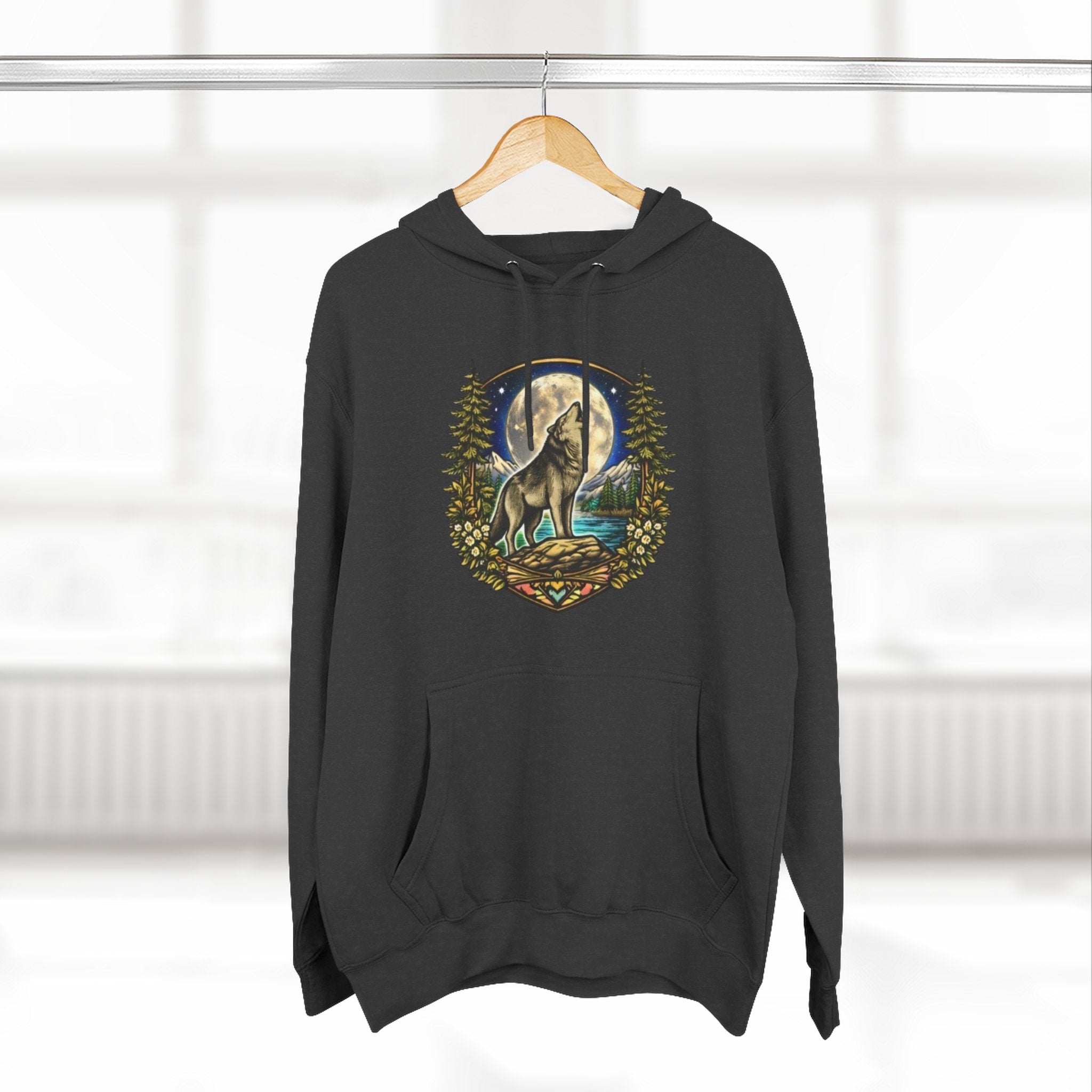Wolf Moon Hoodie | Woodland Night Howl Graphic Fleece Hoodie