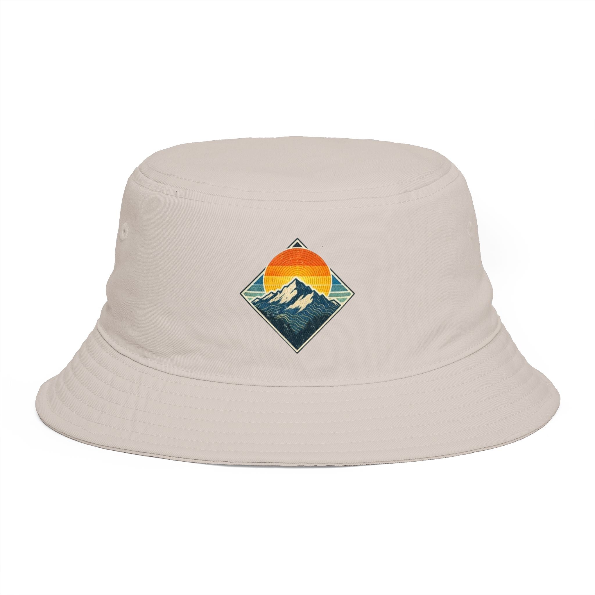 Mountain Sunset Bucket Hat | Retro Outdoor Hiking Patch