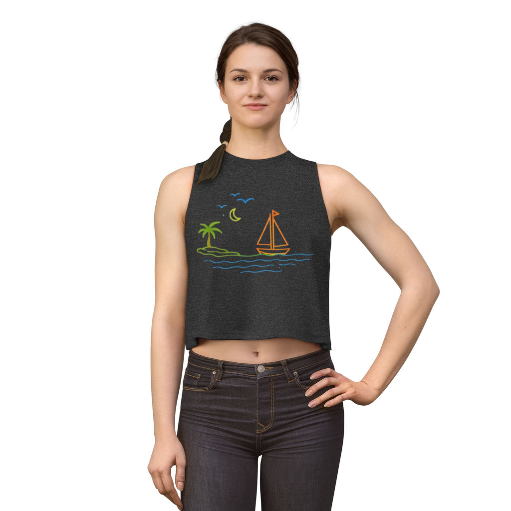 Sailboat Beach Crop Top | Minimal Line Art Summer Tank