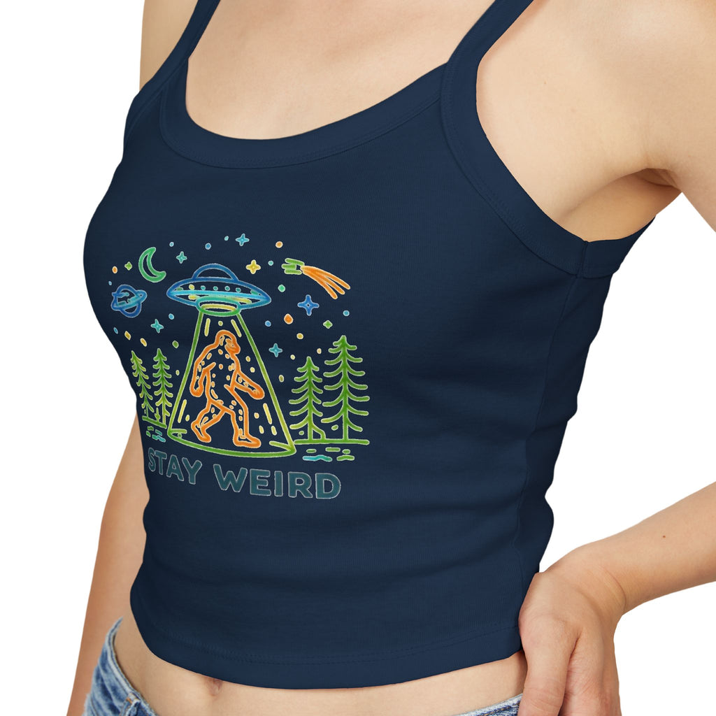 Spaghetti Tank | "Stay Weird" Alien Abduction Graphic Crop Top