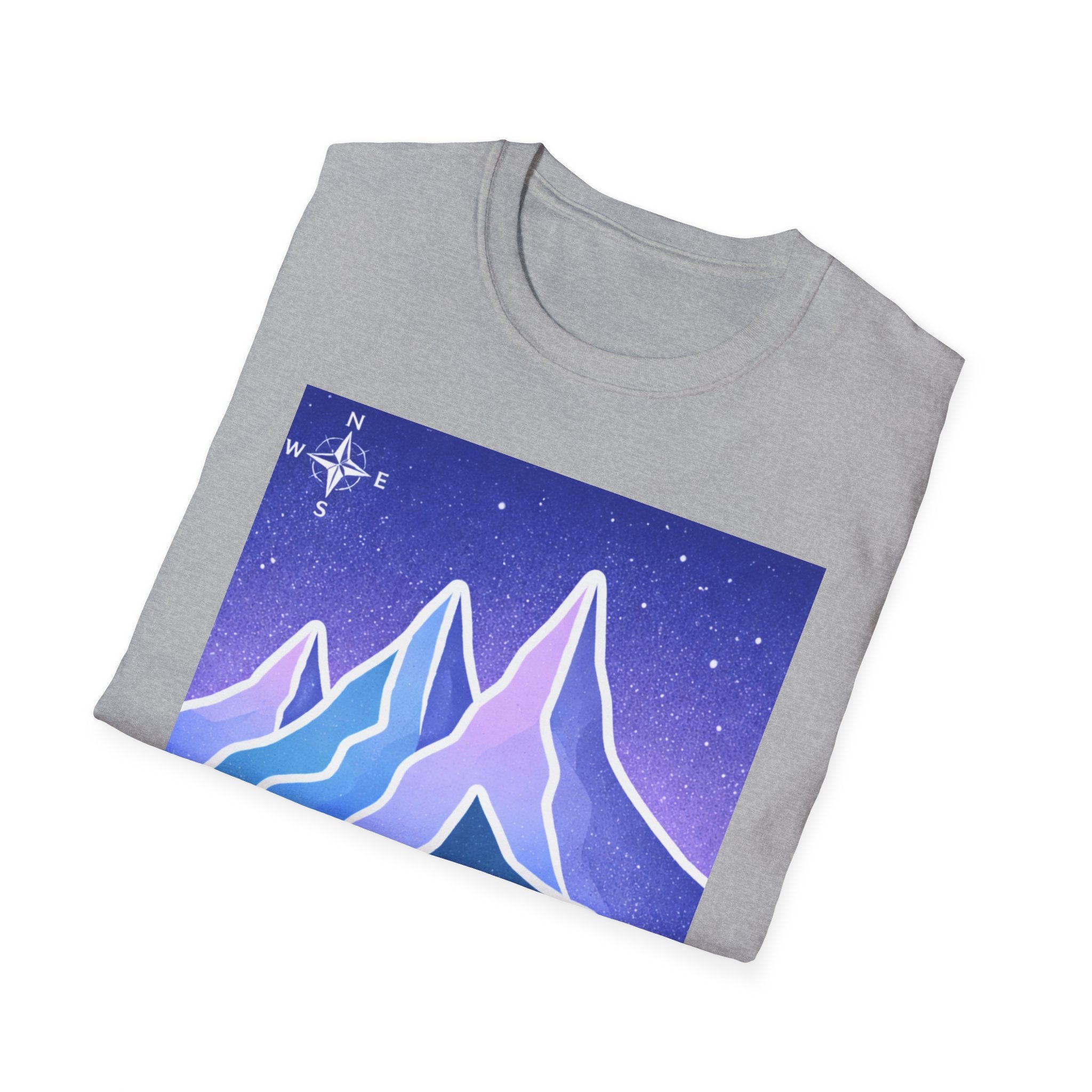 Mountain Night Graphic Tee | Purple Blue Retro Starry Landscape T-Shirt