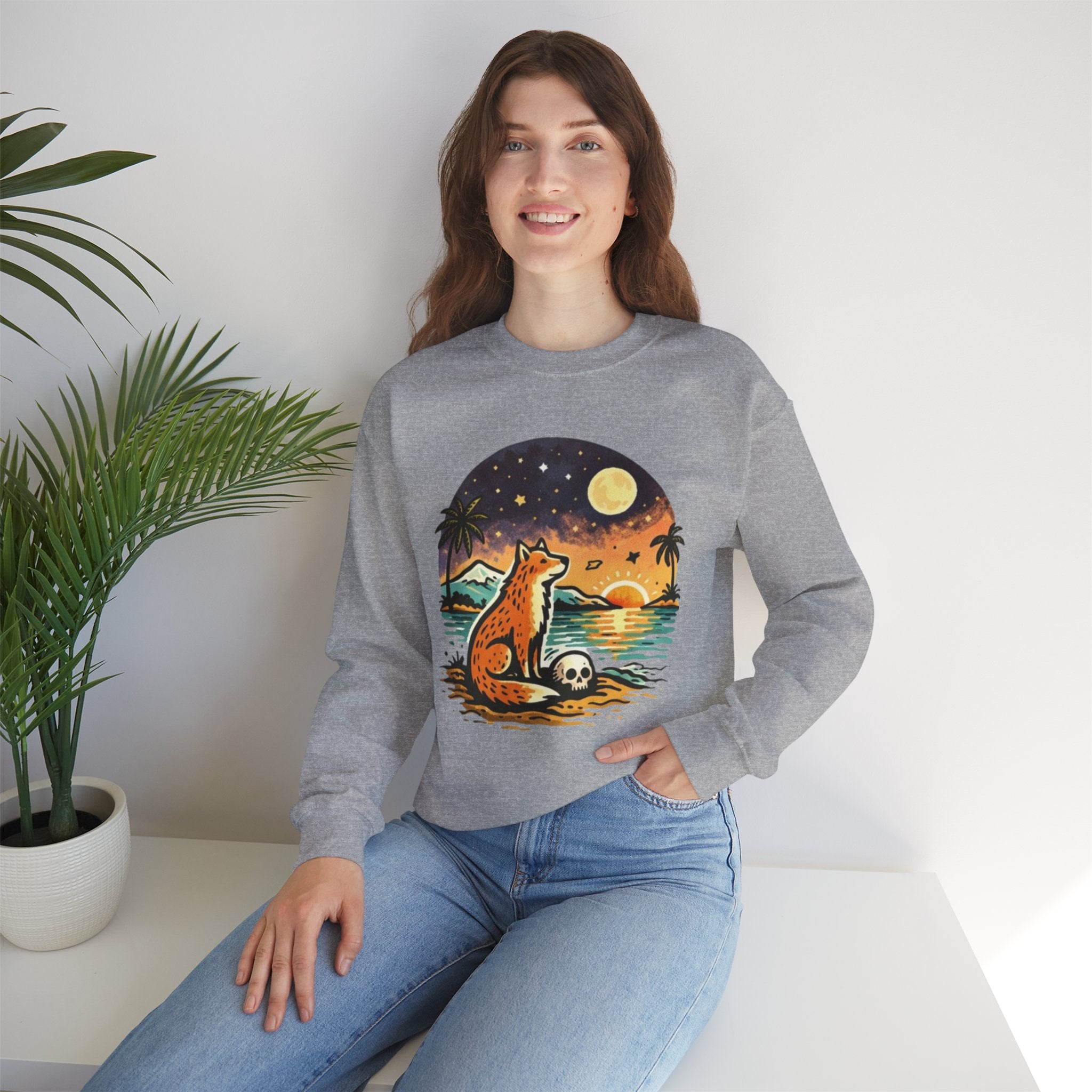 Crewneck Sweatshirt | Sunset Fox Beach Scene Graphic