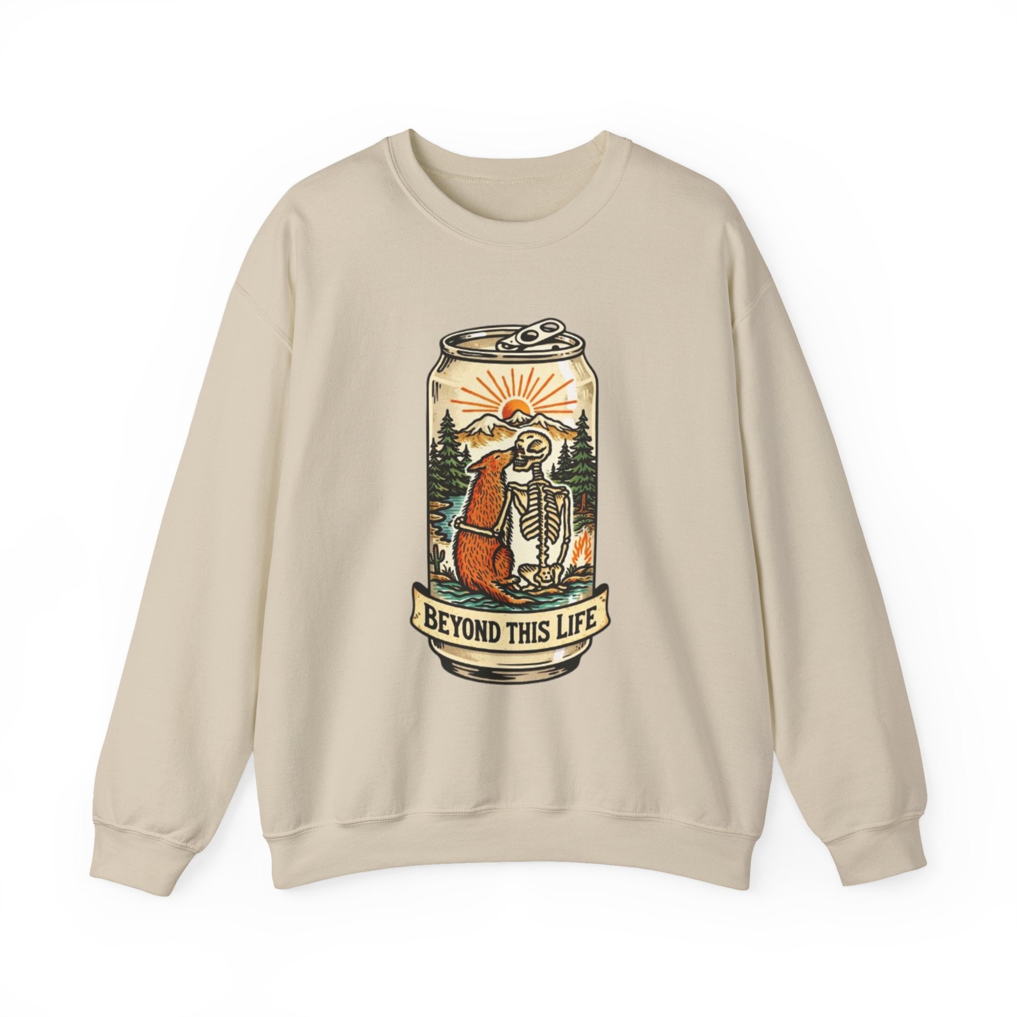 Crewneck Sweatshirt | Beyond This Life Bear & Skeleton Can Graphic