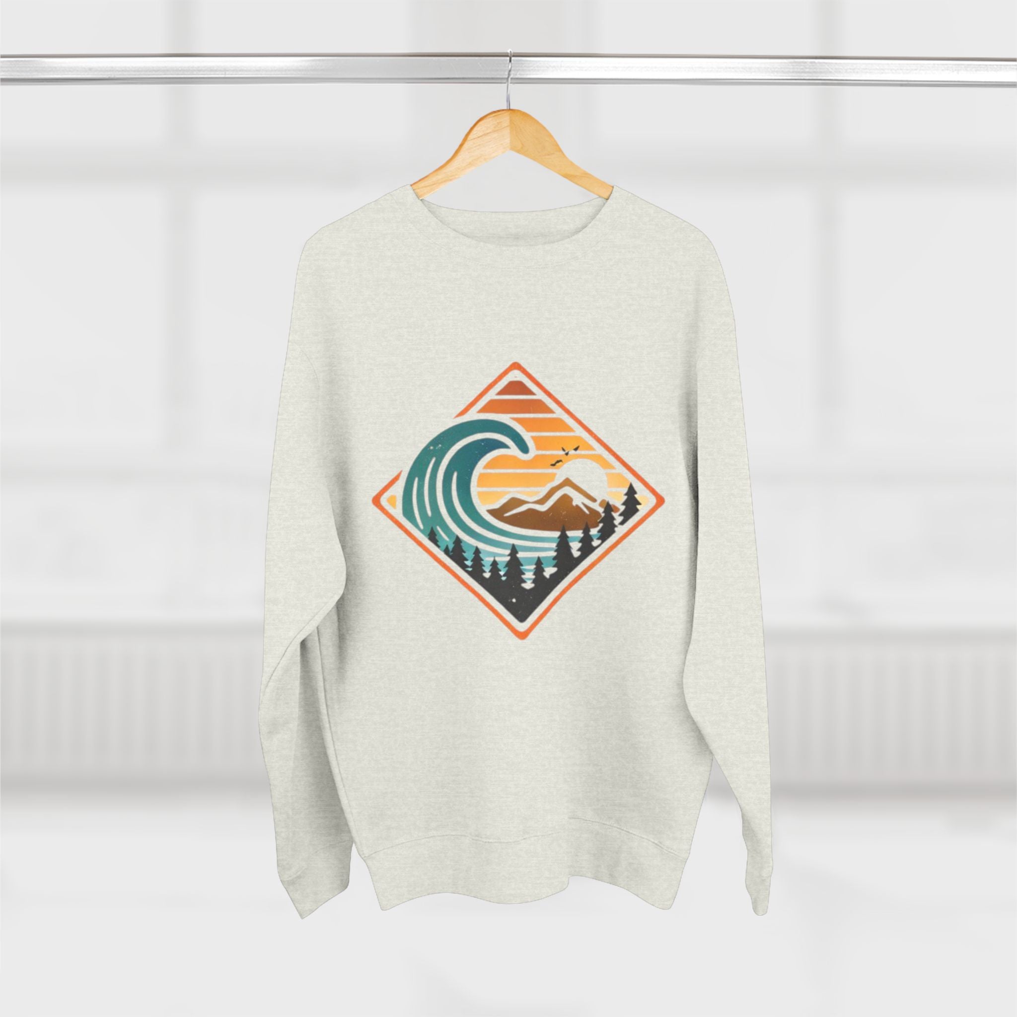 Surf Wave Mountain Badge sweatshirt | Retro Ocean Sunset Crewneck