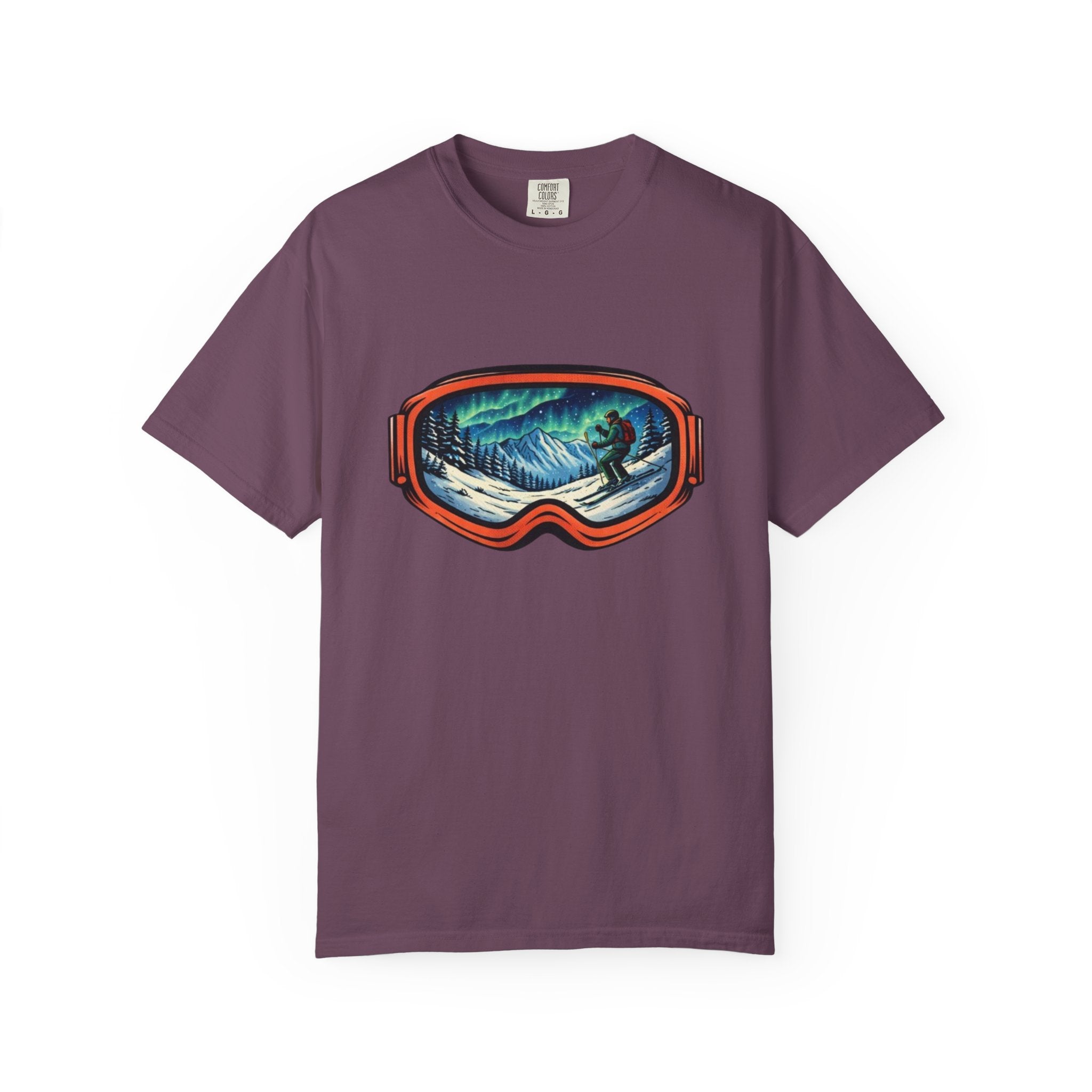 Northern Lights Ski Goggles T-Shirt | Aurora Skiing Landscape Design