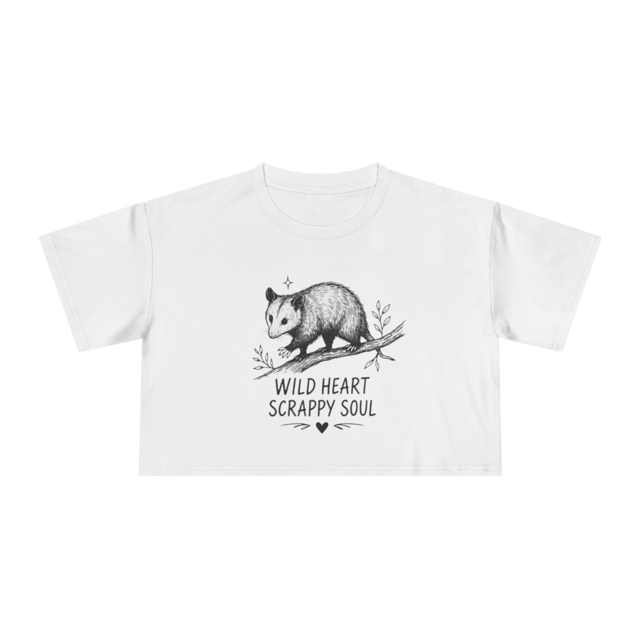 Crop Tee | Wild Heart Scrappy Soul Opossum Graphic Womens Cropped T-Shirt