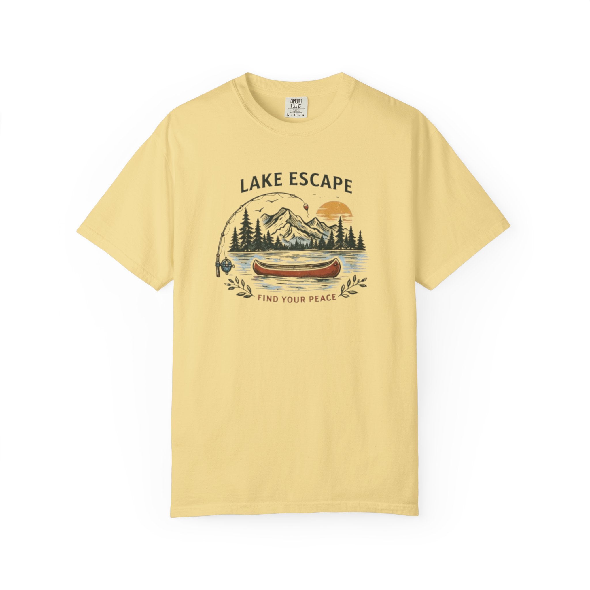 Lake Escape T-Shirt | Canoe Nature Graphic "Find Your Peace" Tee