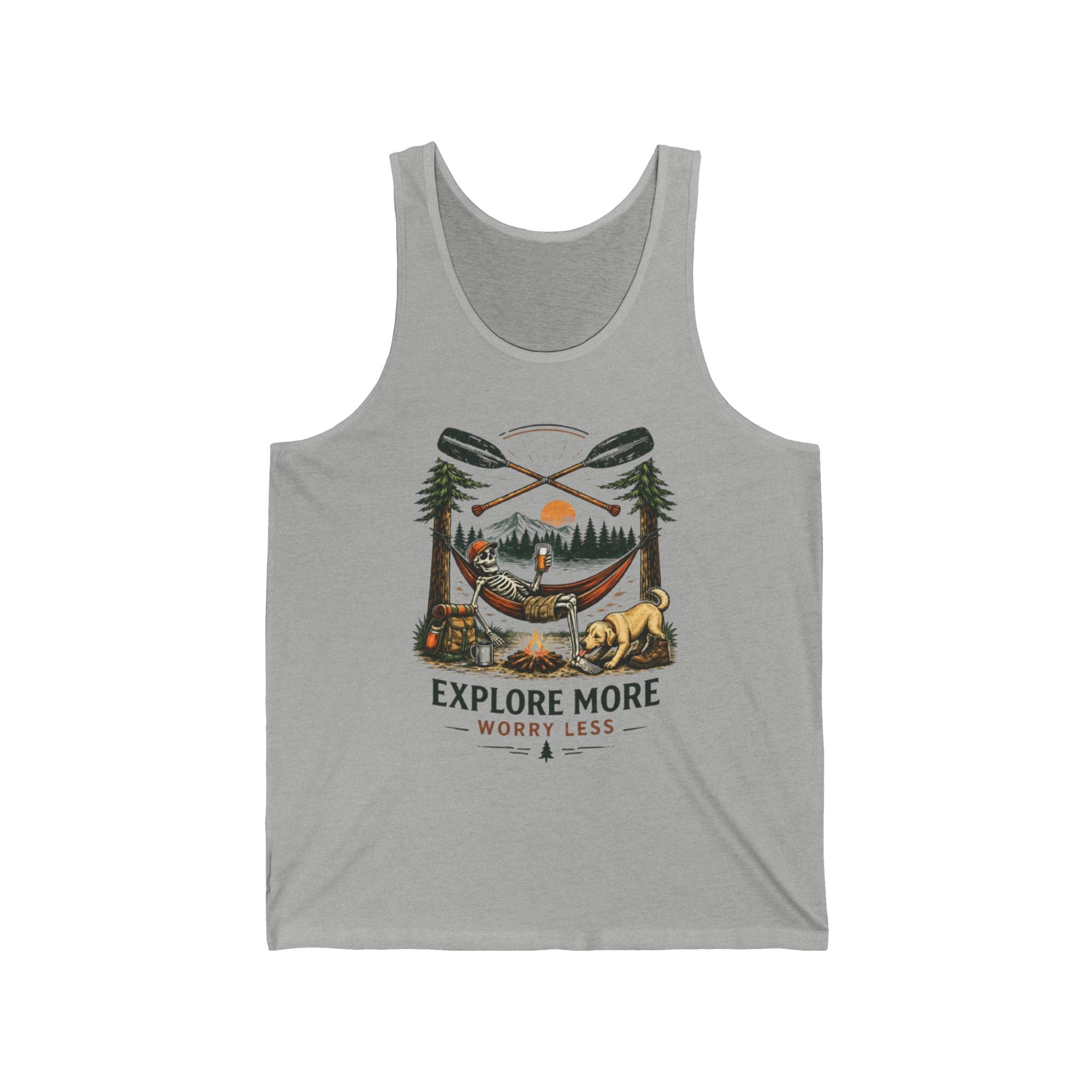 Explore More Tank Top | Outdoor Camping Nature Graphic "Explore More, Worry Less"