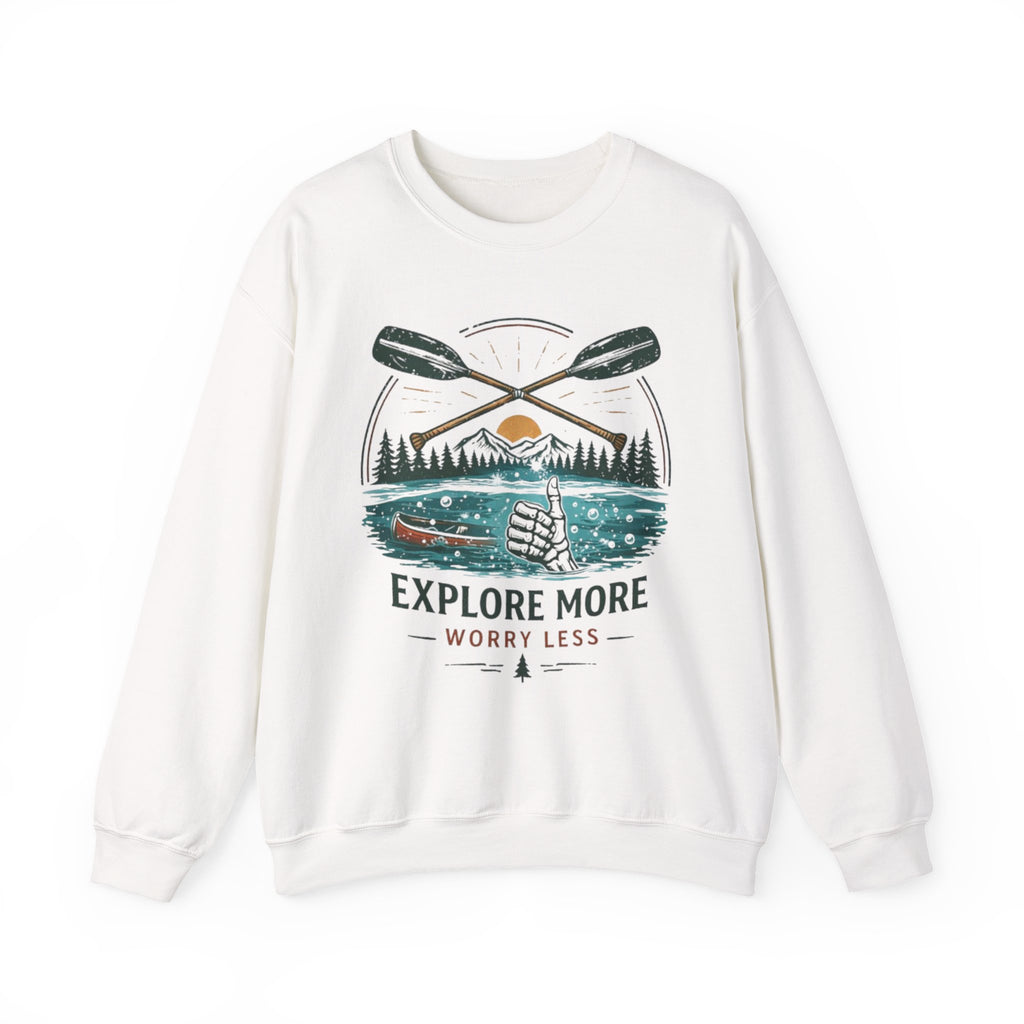 Crewneck Sweatshirt | "Explore More Worry Less" Outdoor Adventure Graphic