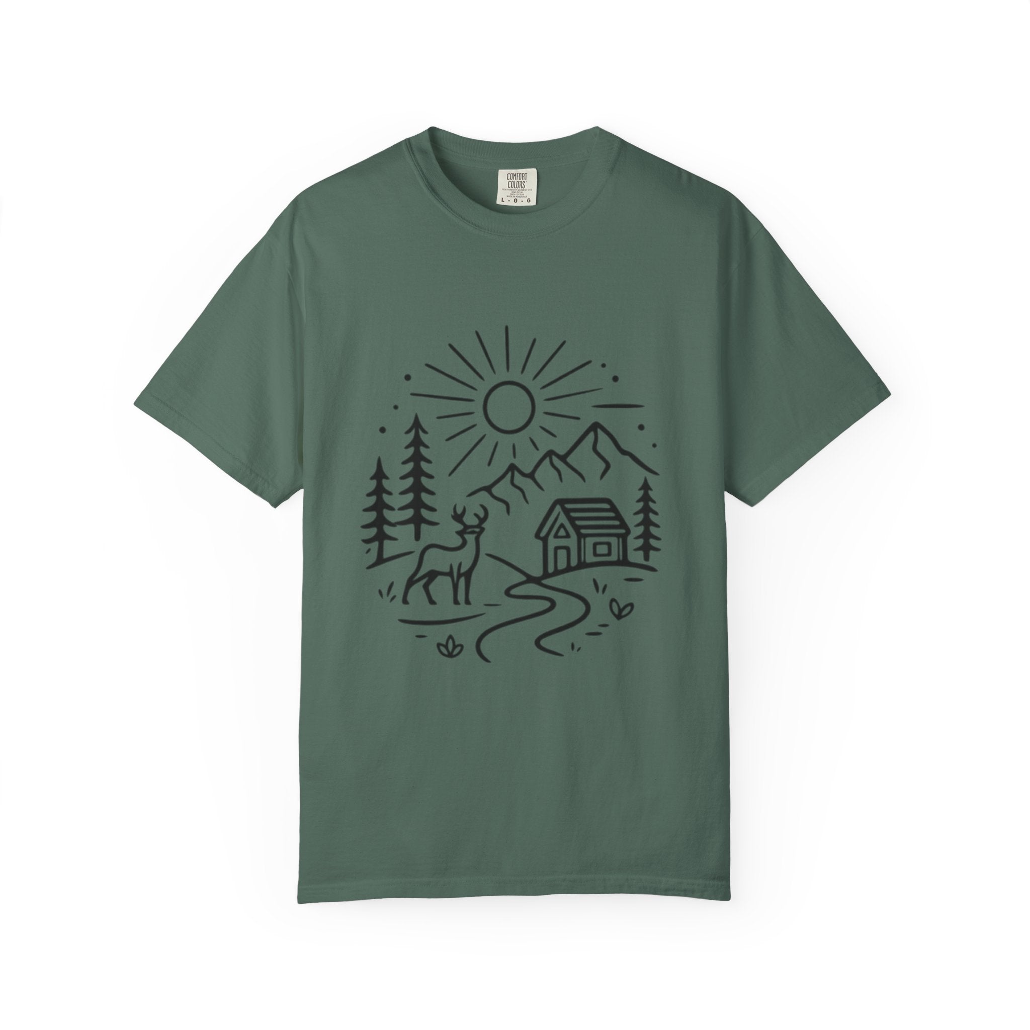 Mountain Deer Line Art Camping T-Shirt