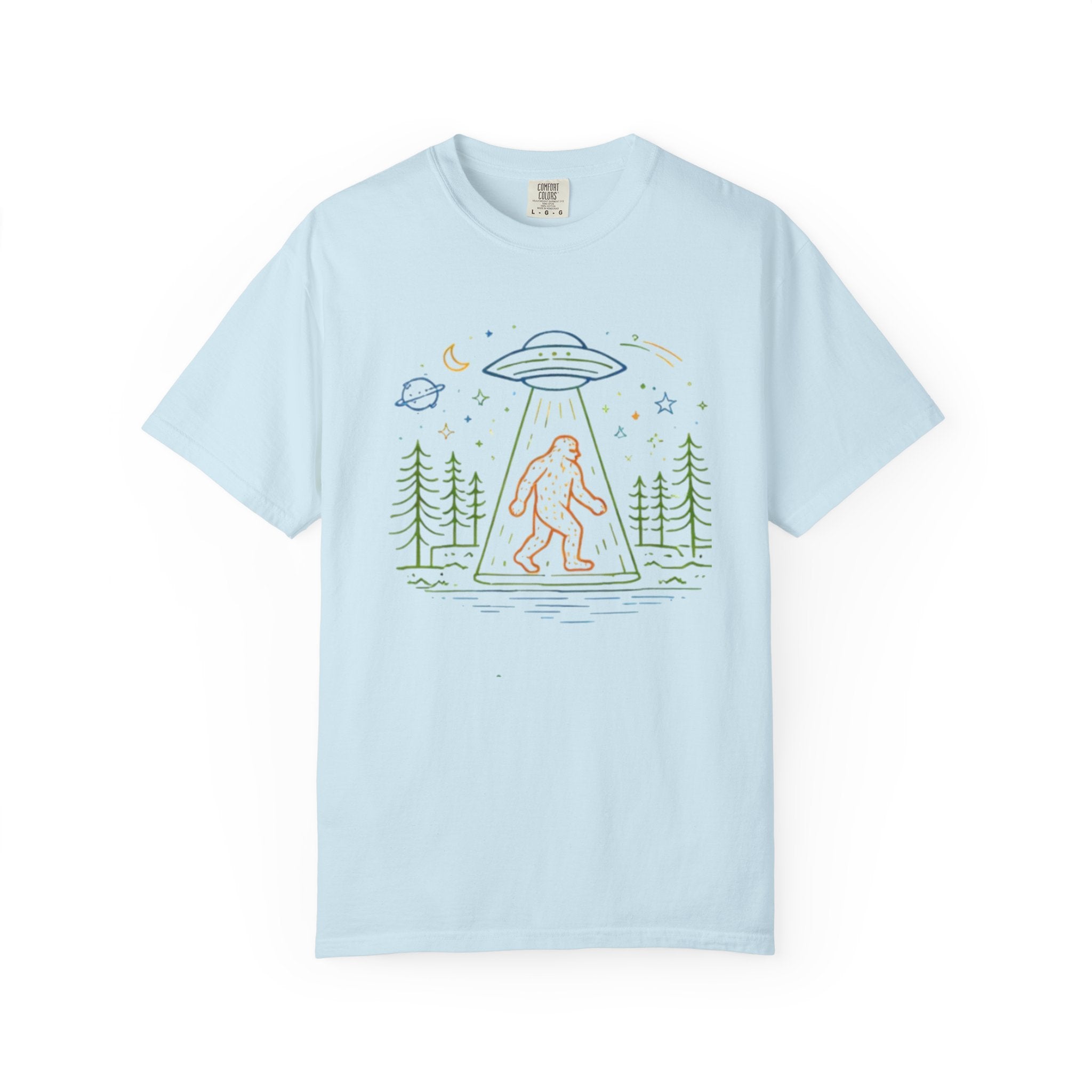 Bigfoot UFO Abduction T-Shirt | Retro Line Art Sasquatch Tee