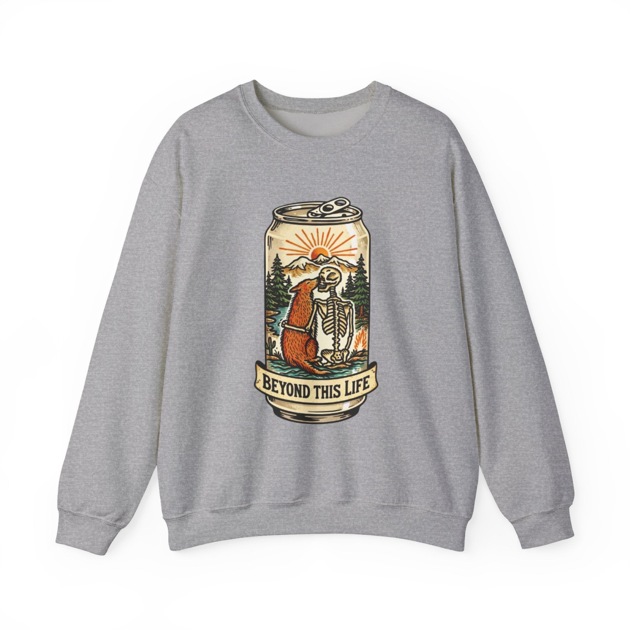 Crewneck Sweatshirt | Beyond This Life Bear & Skeleton Can Graphic