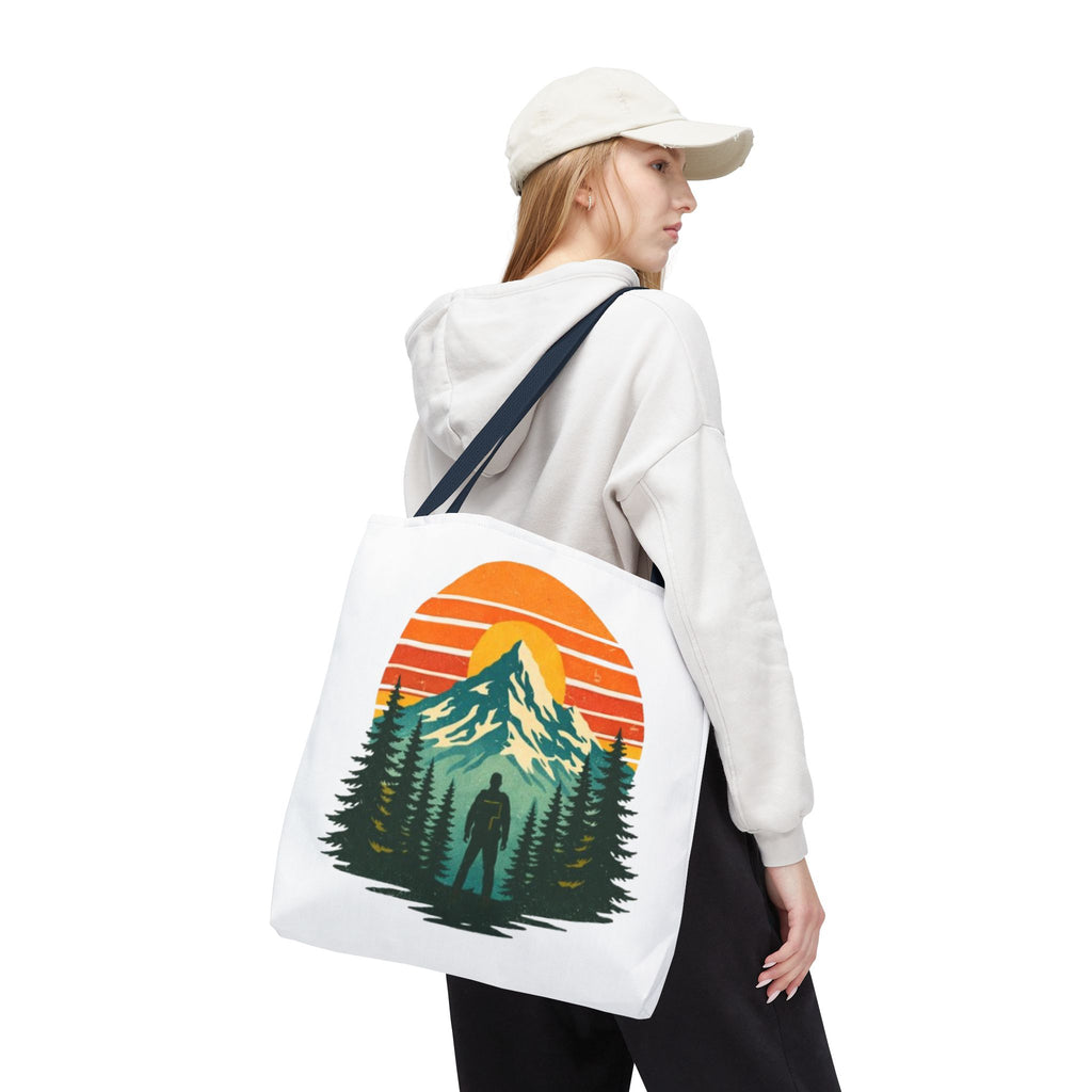 Retro Hiking Mountainscape Sunset Tote Bag