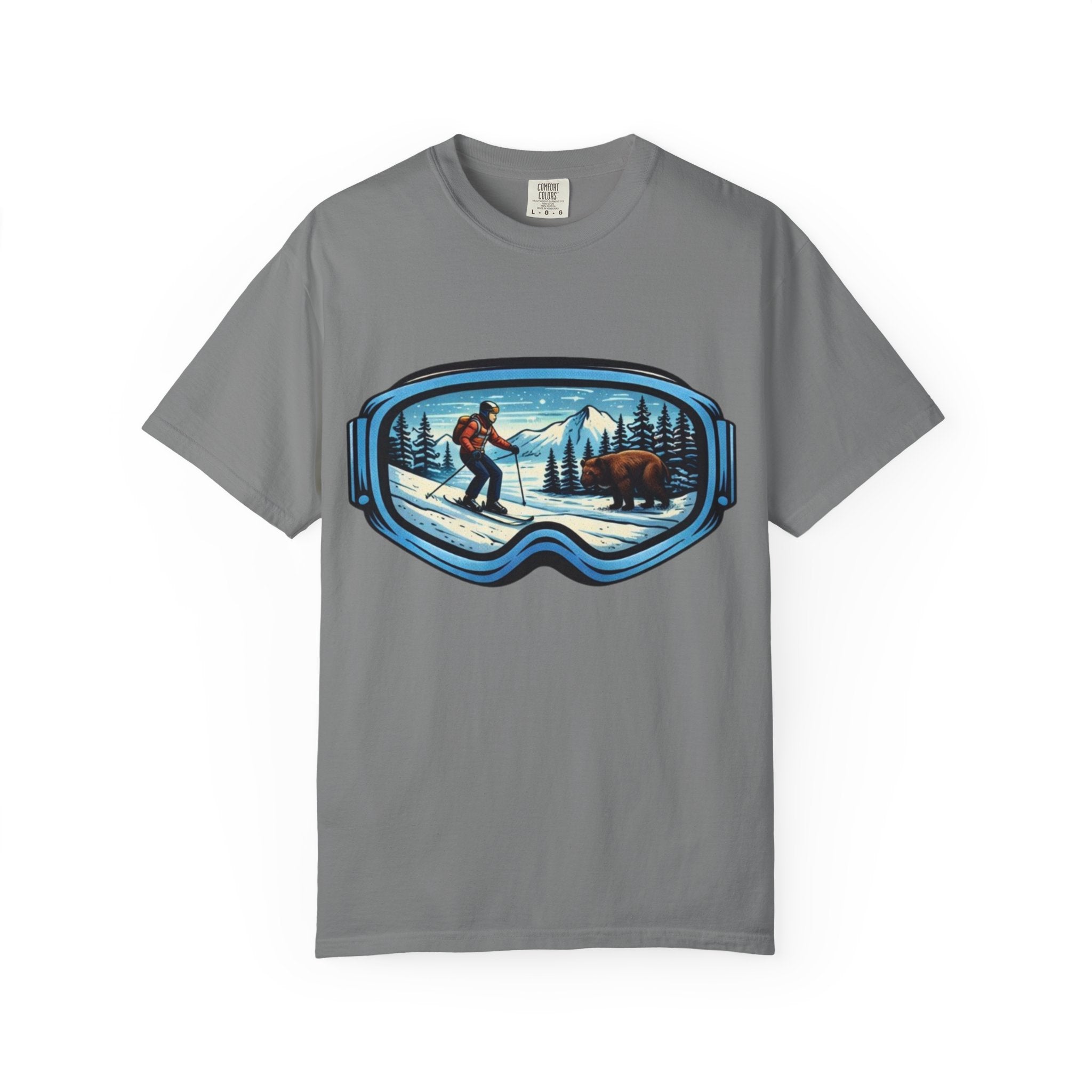 Ski Goggles Scenic T‑Shirt | Skier and Bear Mountain Winter Graphic Tee