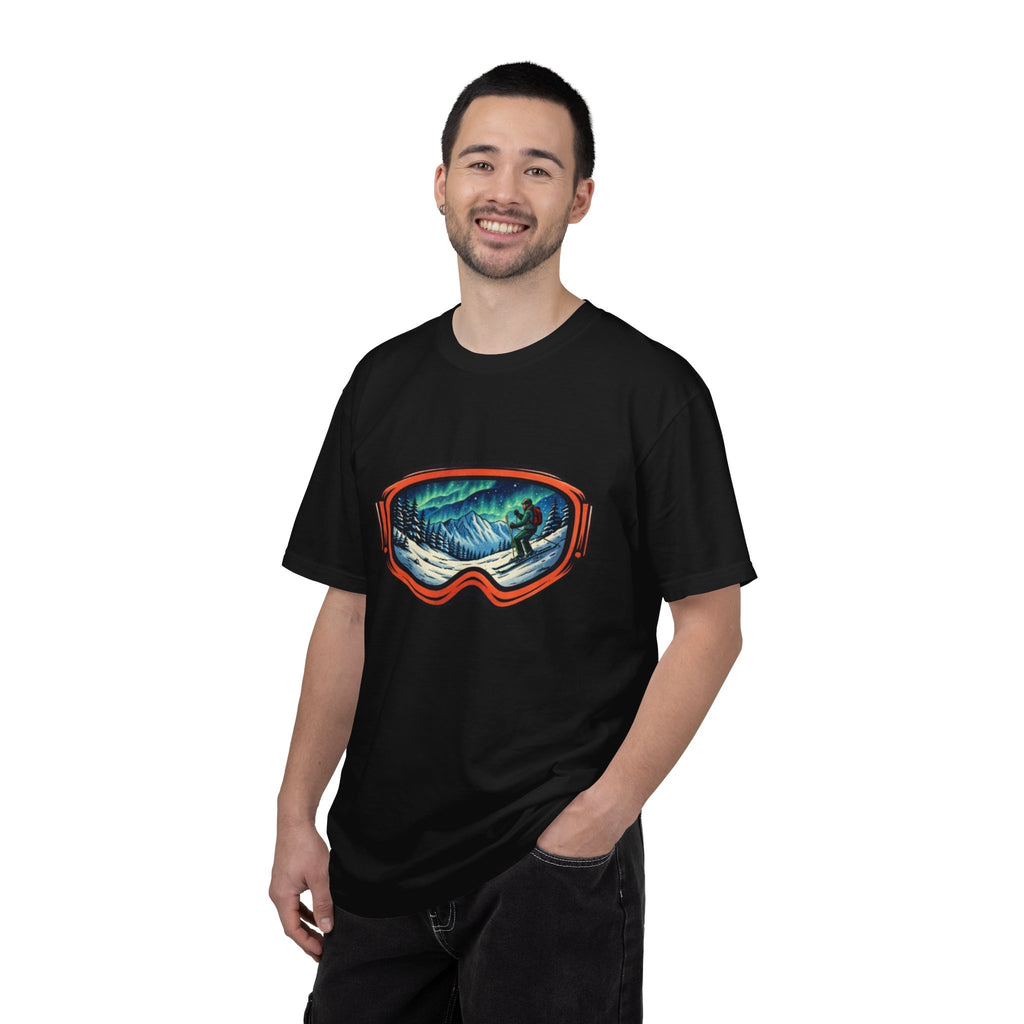 Northern Lights Ski Goggles T-Shirt | Aurora Skiing Landscape Design