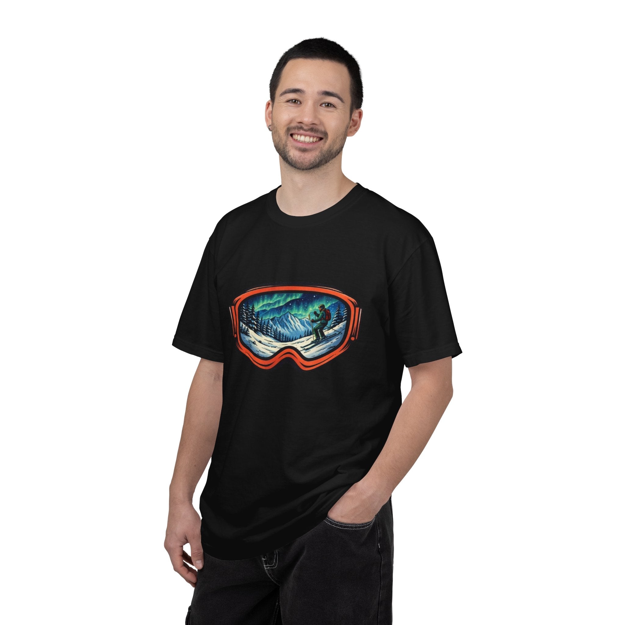 Northern Lights Ski Goggles T-Shirt | Aurora Skiing Landscape Design