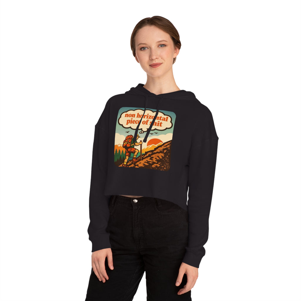 Women’s Cropped Hoodie | Retro Hiker "non horizontal piece of shit" Graphic