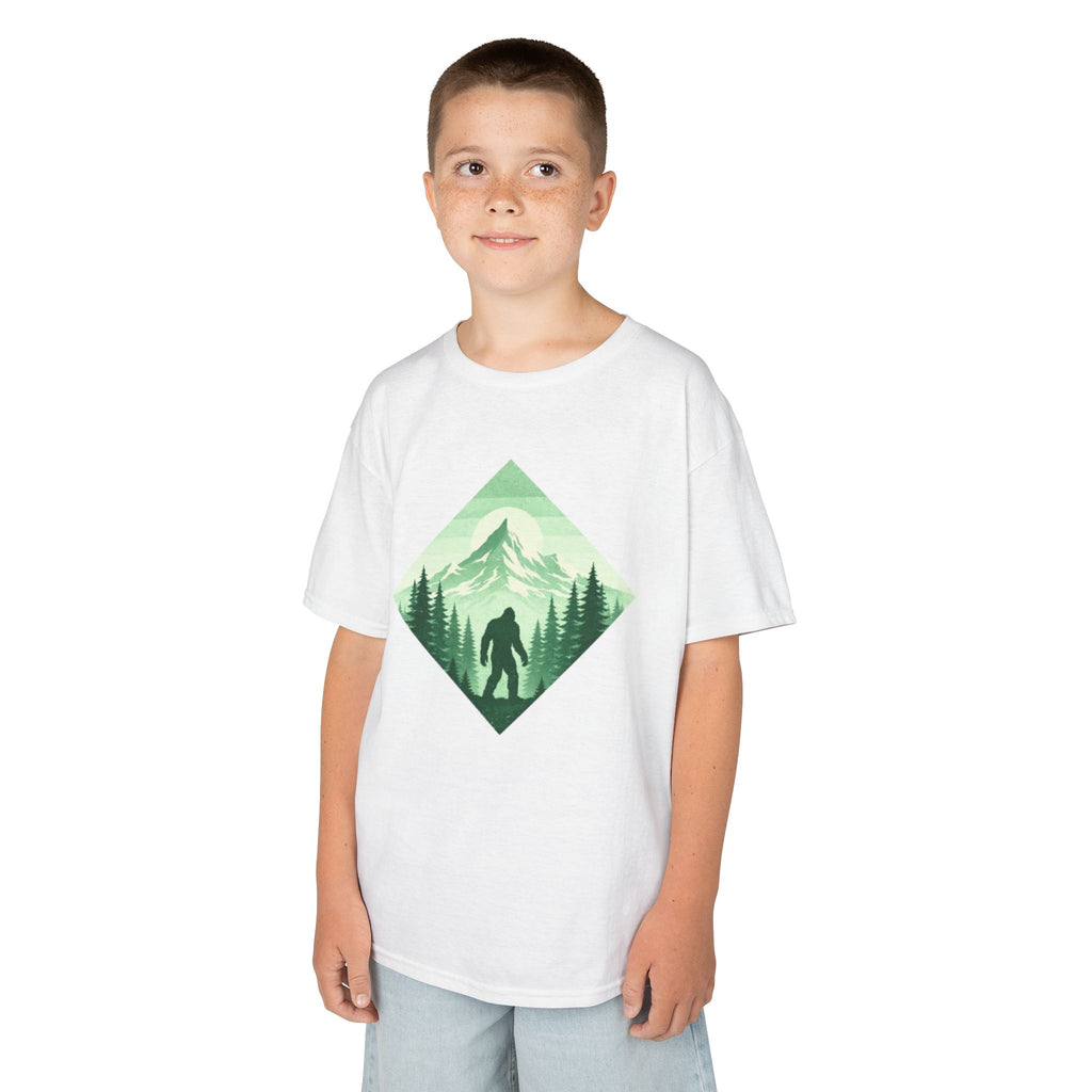 Kids Tee | Green Mountain Bigfoot Silhouette Nature Graphic