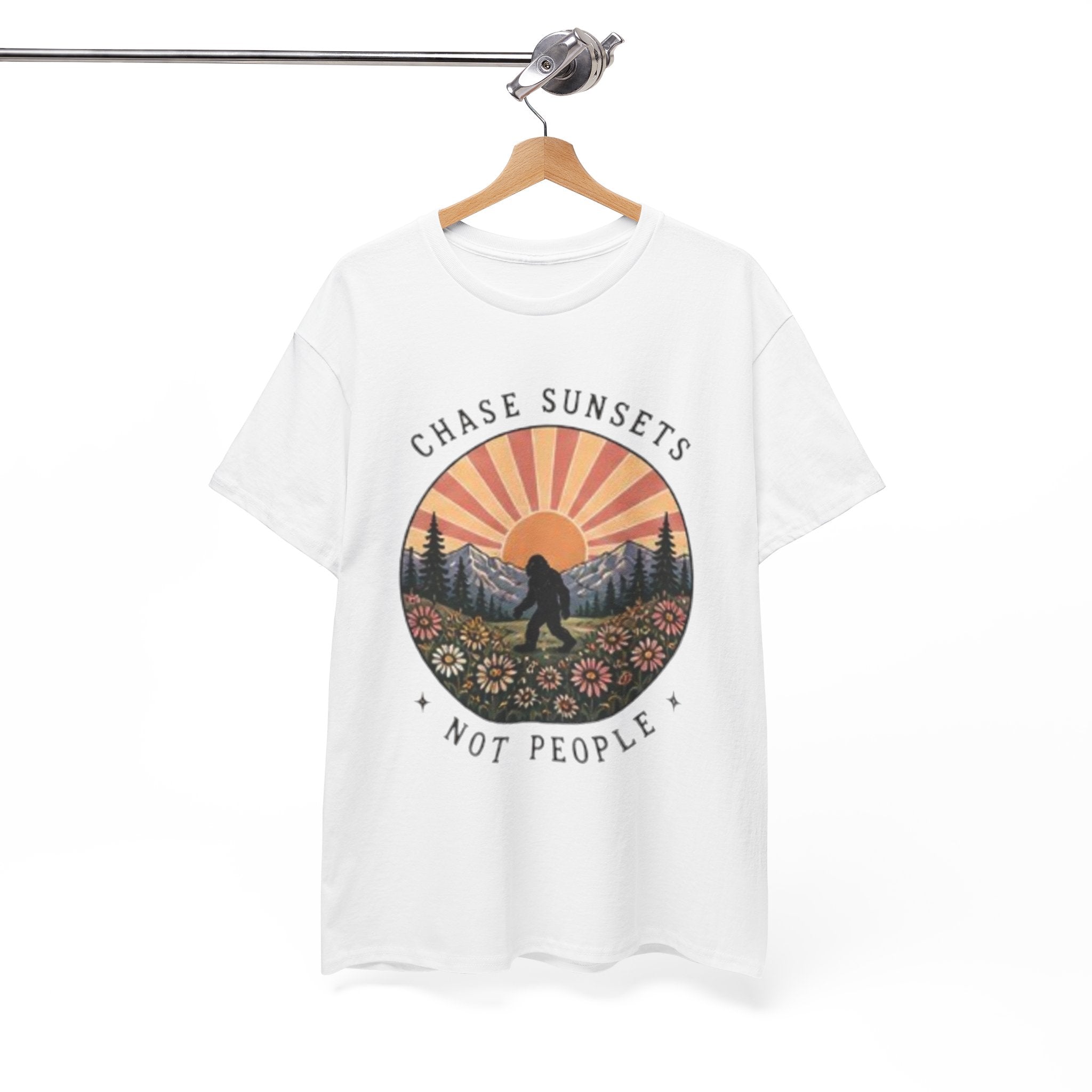 Chase Sunsets Not People Bigfoot Tee