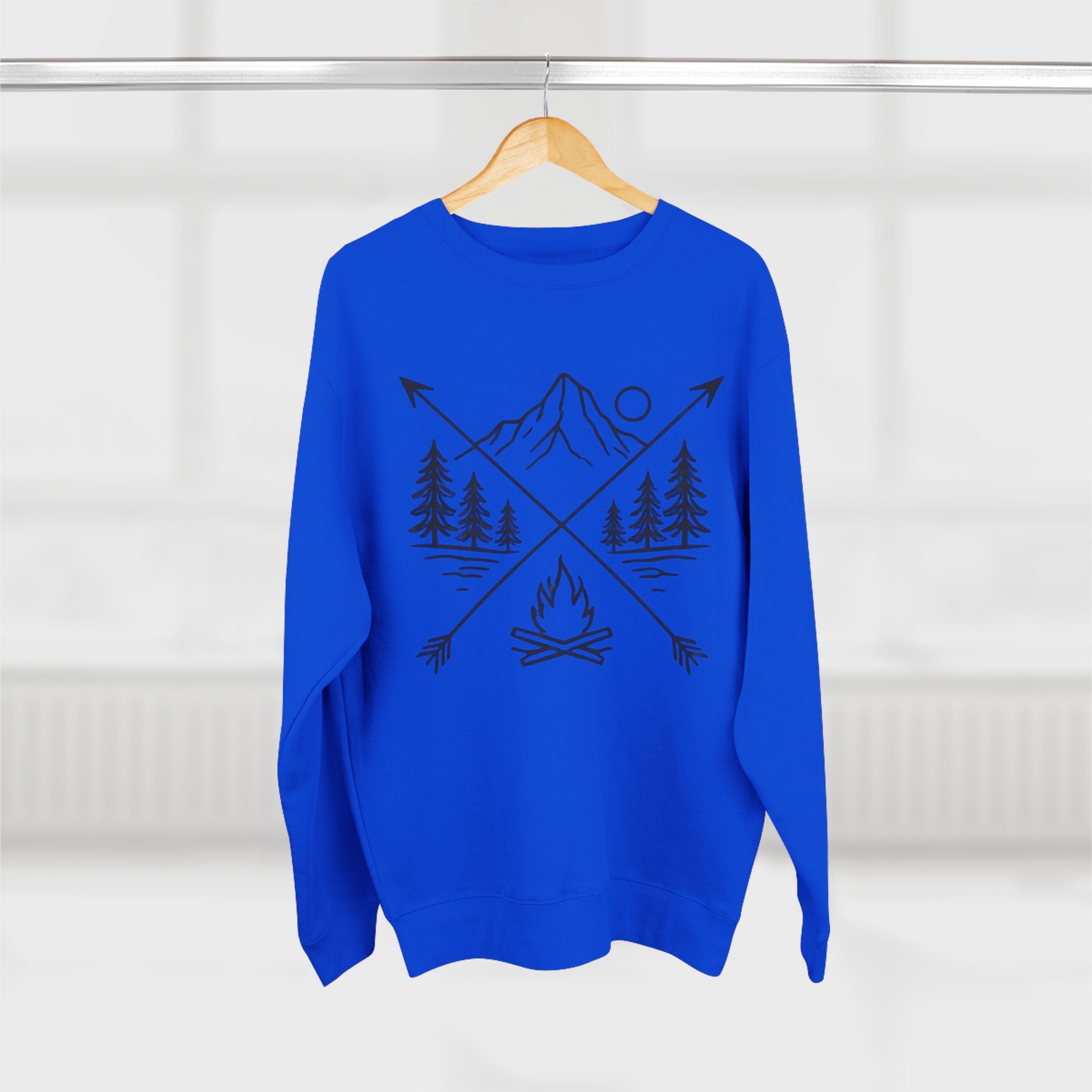 Outdoor Adventure Sweatshirt | Mountain, Trees & Campfire Graphic Crewneck