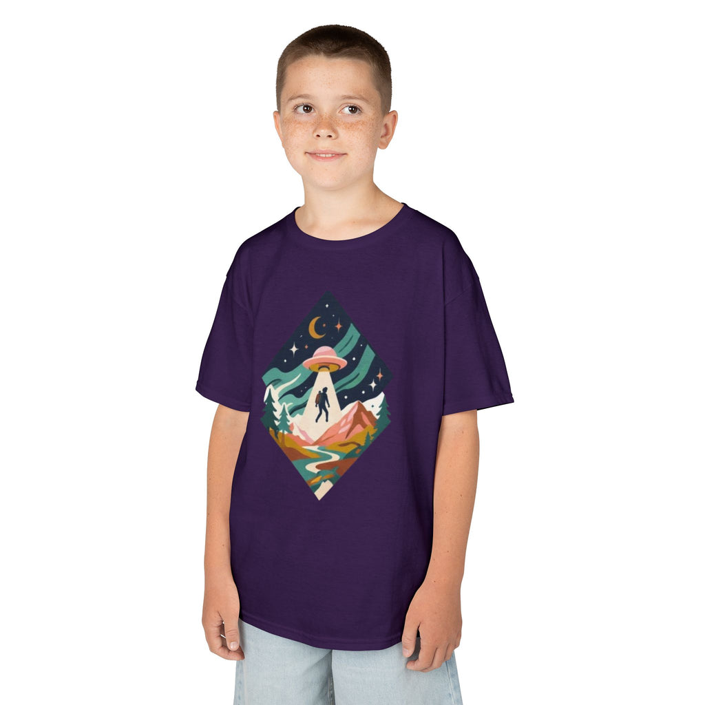 Kids Tee | Colorful UFO Abduction Mountain Scene