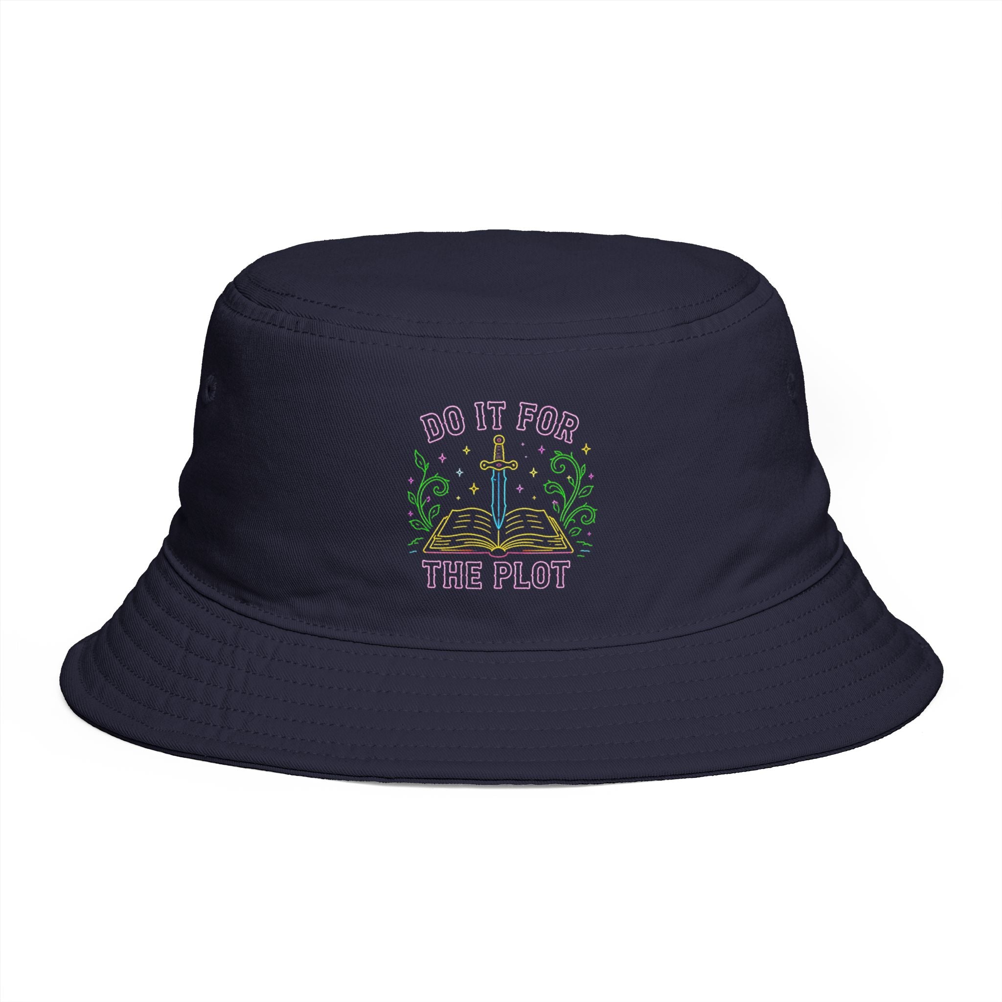 Do It For The Plot Bucket Hat | Vintage Fantasy Book & Sword Embroidered Bucket Hat