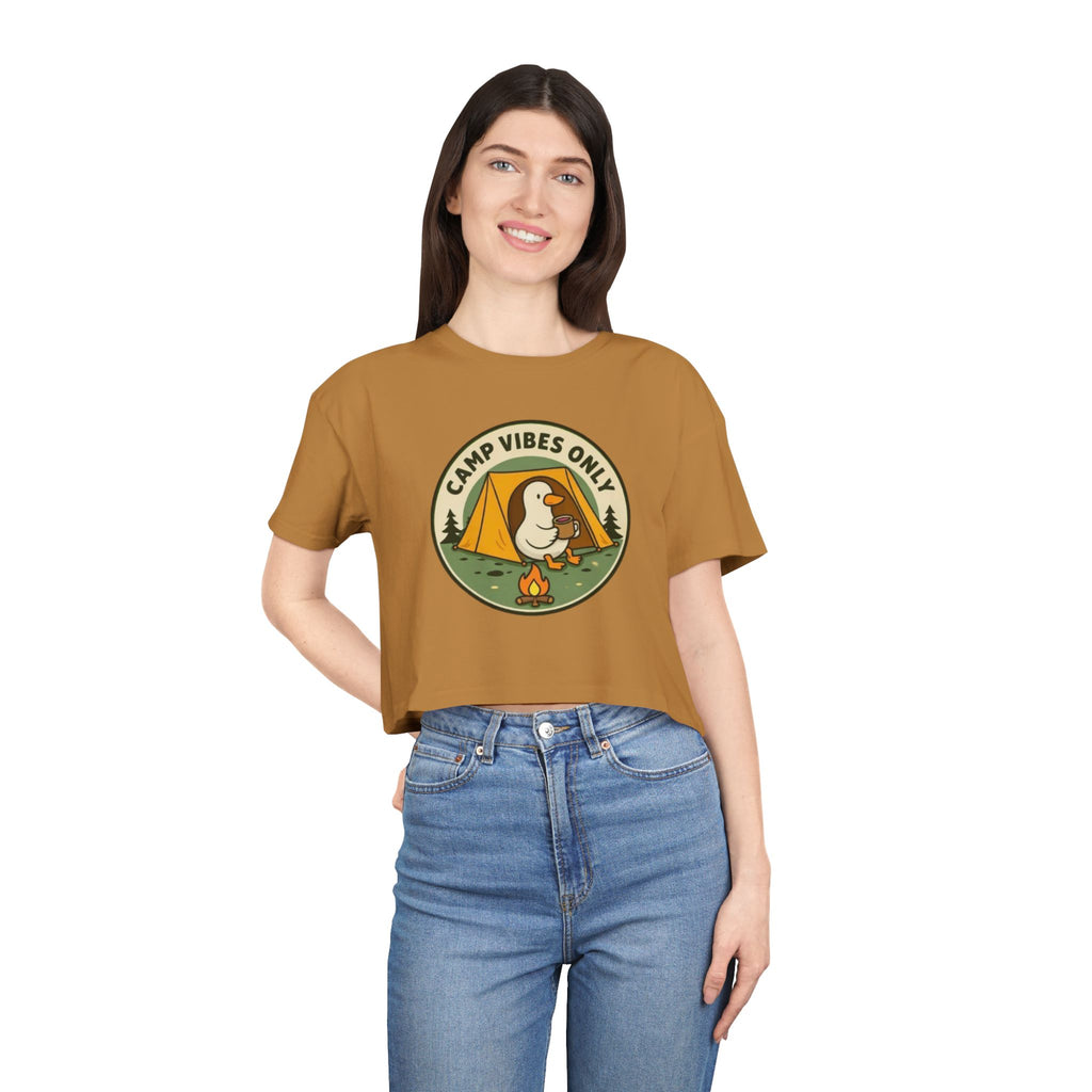 Camp Vibes Only Crop Tee | Cute Camping Goose Graphic